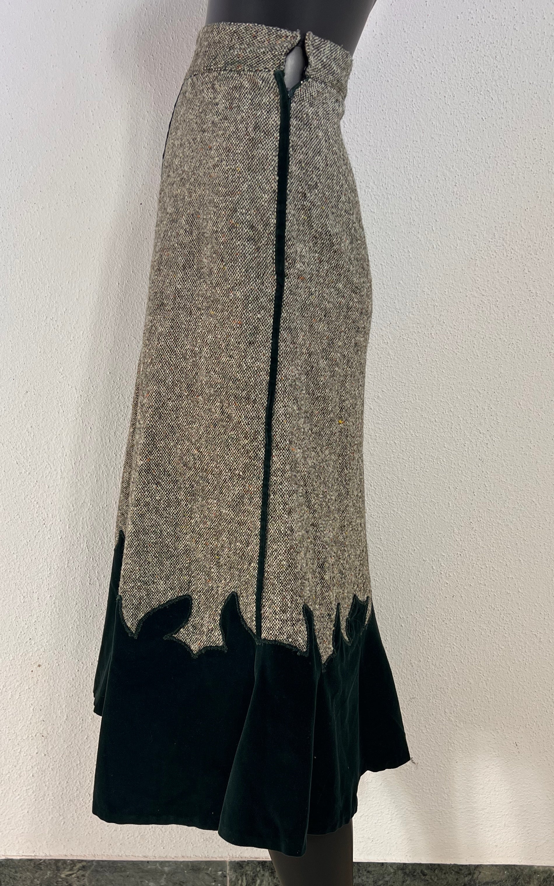 Rare 1930s/1940s Tweed & Velvet Midi Skirt