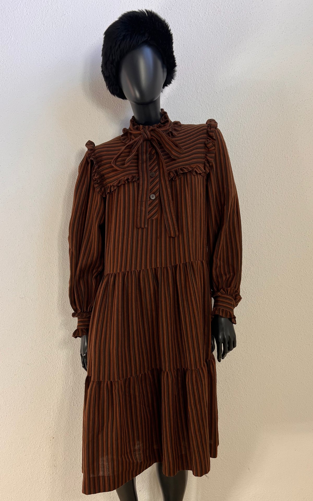 Vintage 1970s Yves Saint Laurent Rive Gauche Striped Prairie Dress