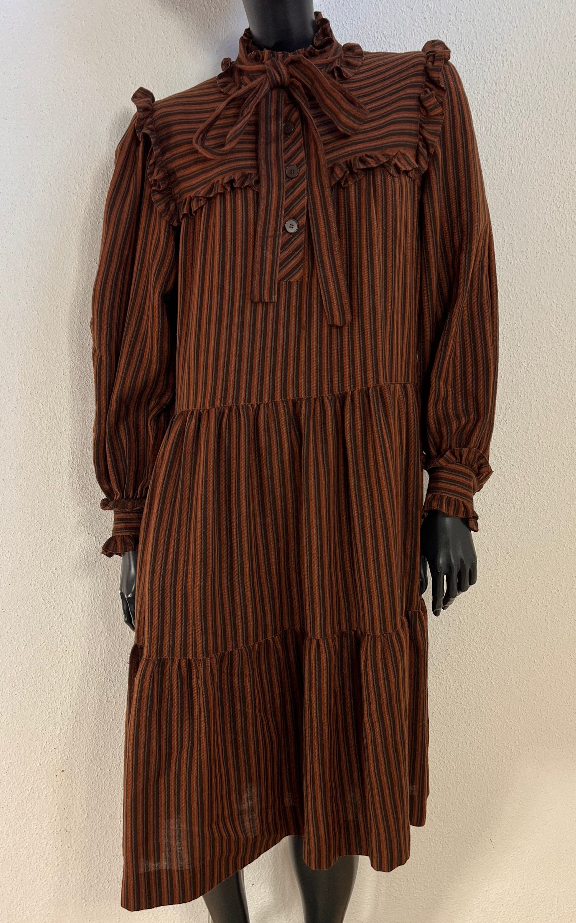Vintage 1970s Yves Saint Laurent Rive Gauche Striped Prairie Dress