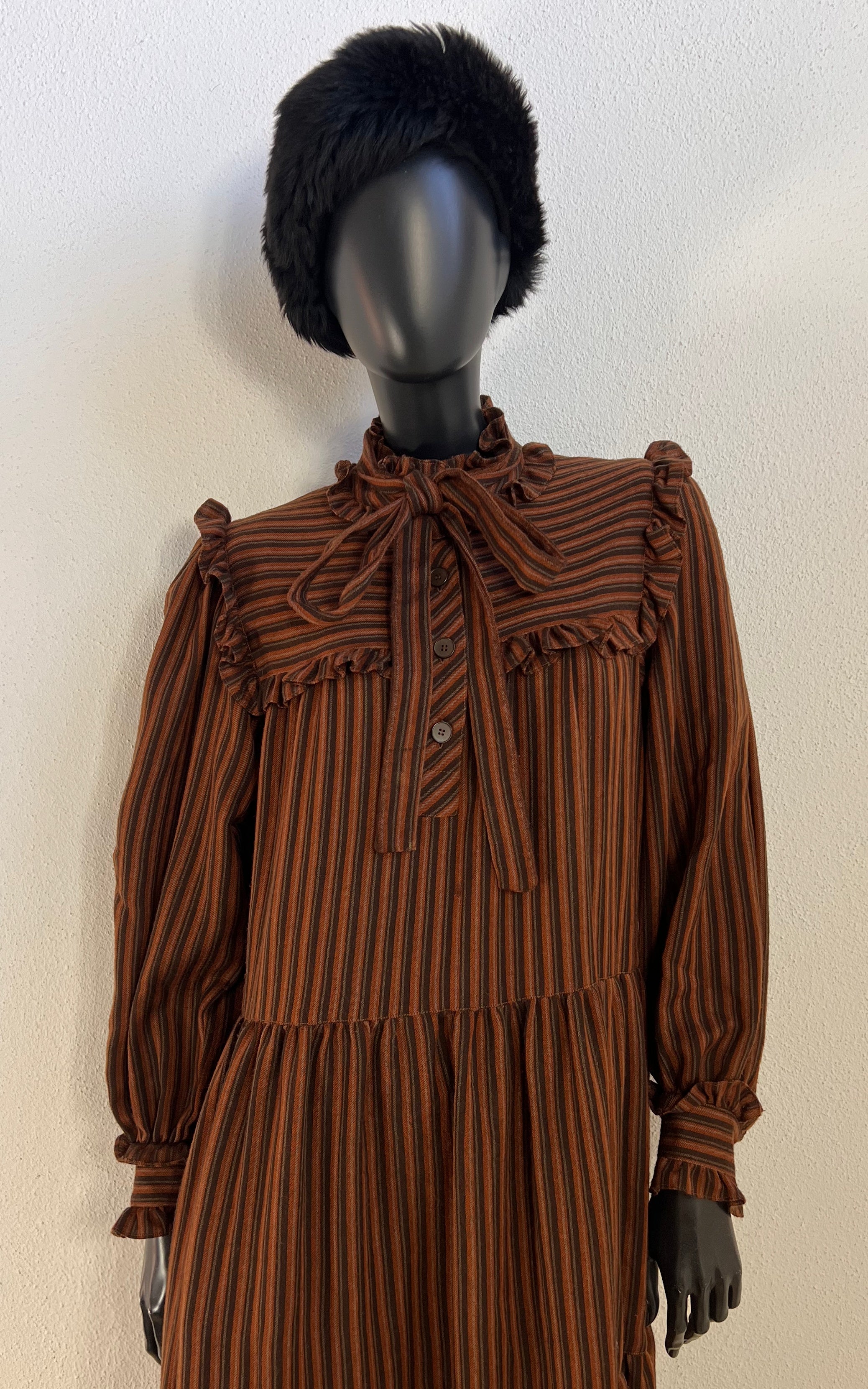 Vintage 1970s Yves Saint Laurent Rive Gauche Striped Prairie Dress
