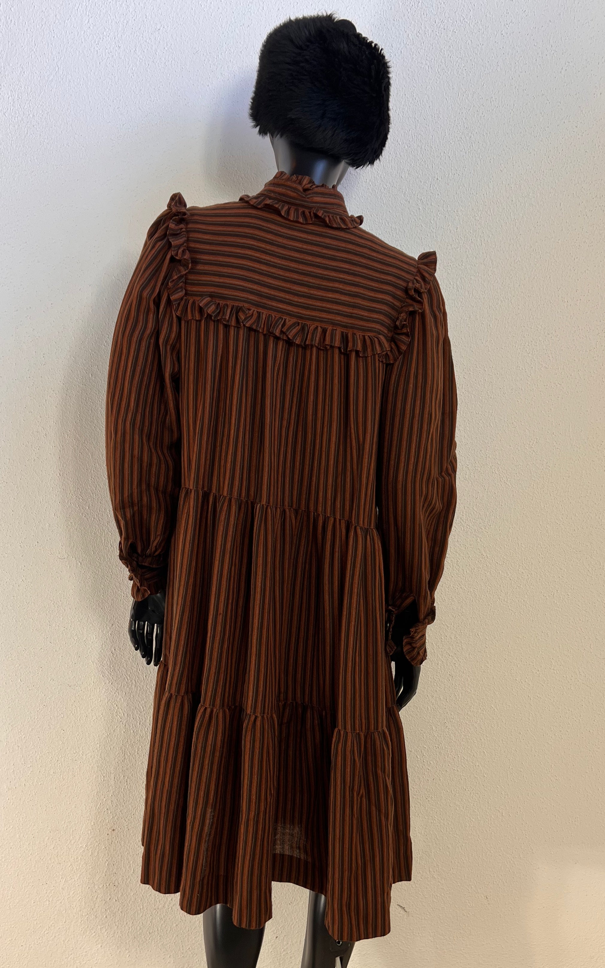 Vintage 1970s Yves Saint Laurent Rive Gauche Striped Prairie Dress