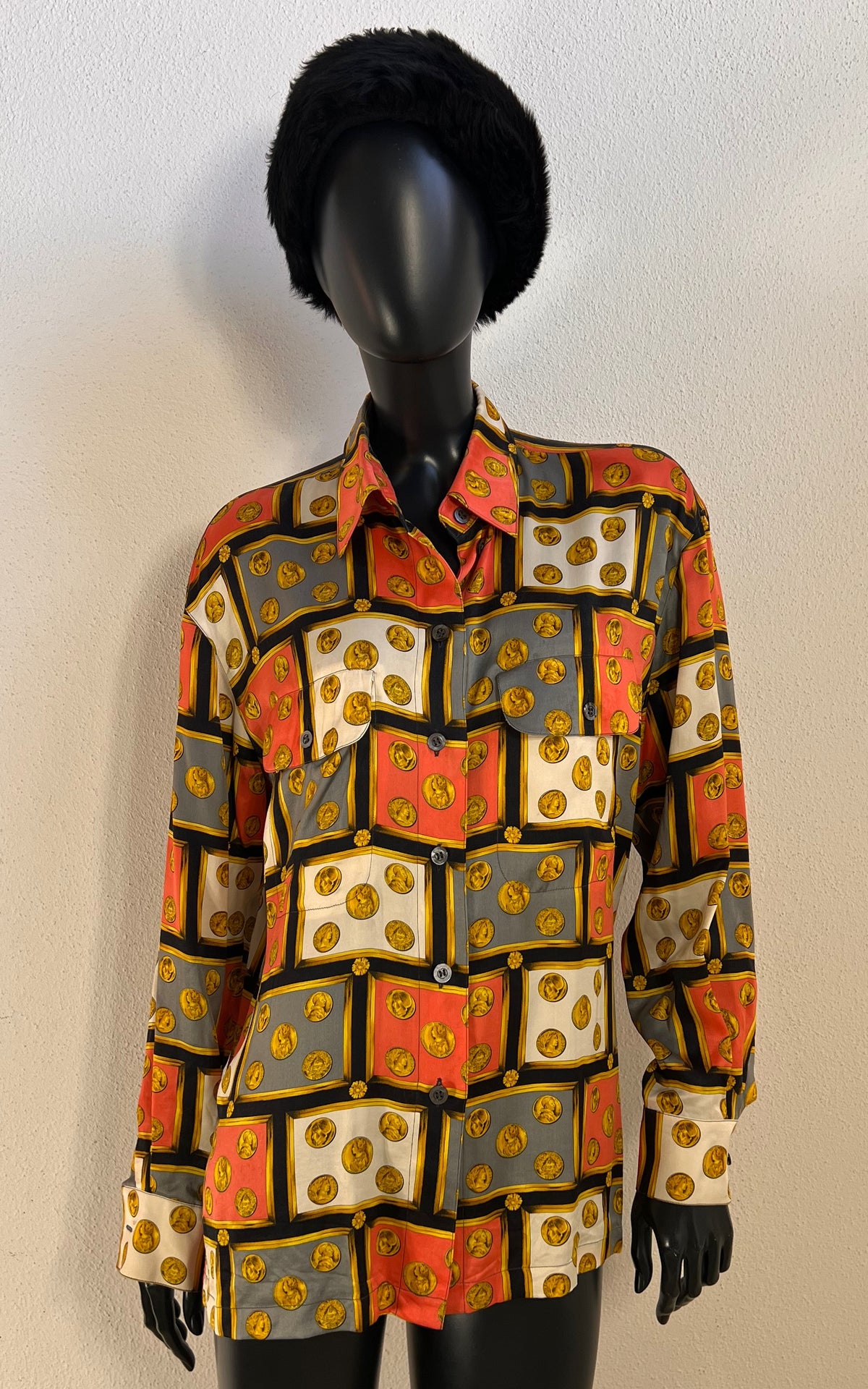 Vintage Escada Coin-Print Silk Blouse