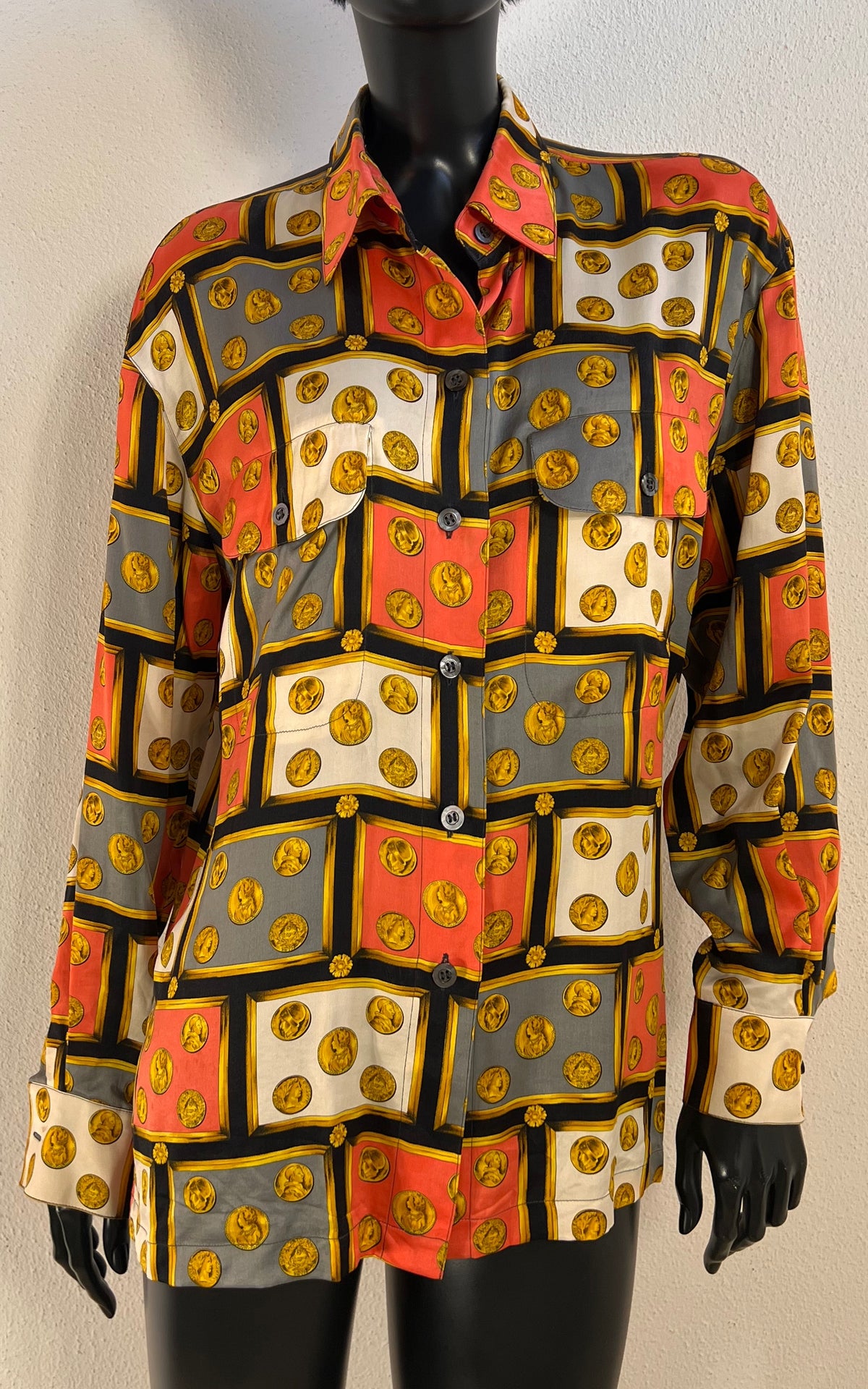 Vintage Escada Coin-Print Silk Blouse
