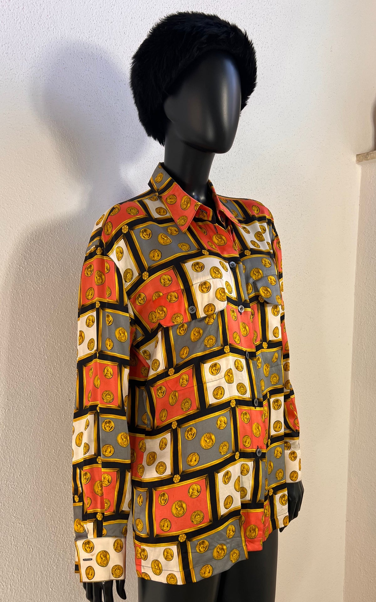 Vintage Escada Coin-Print Silk Blouse