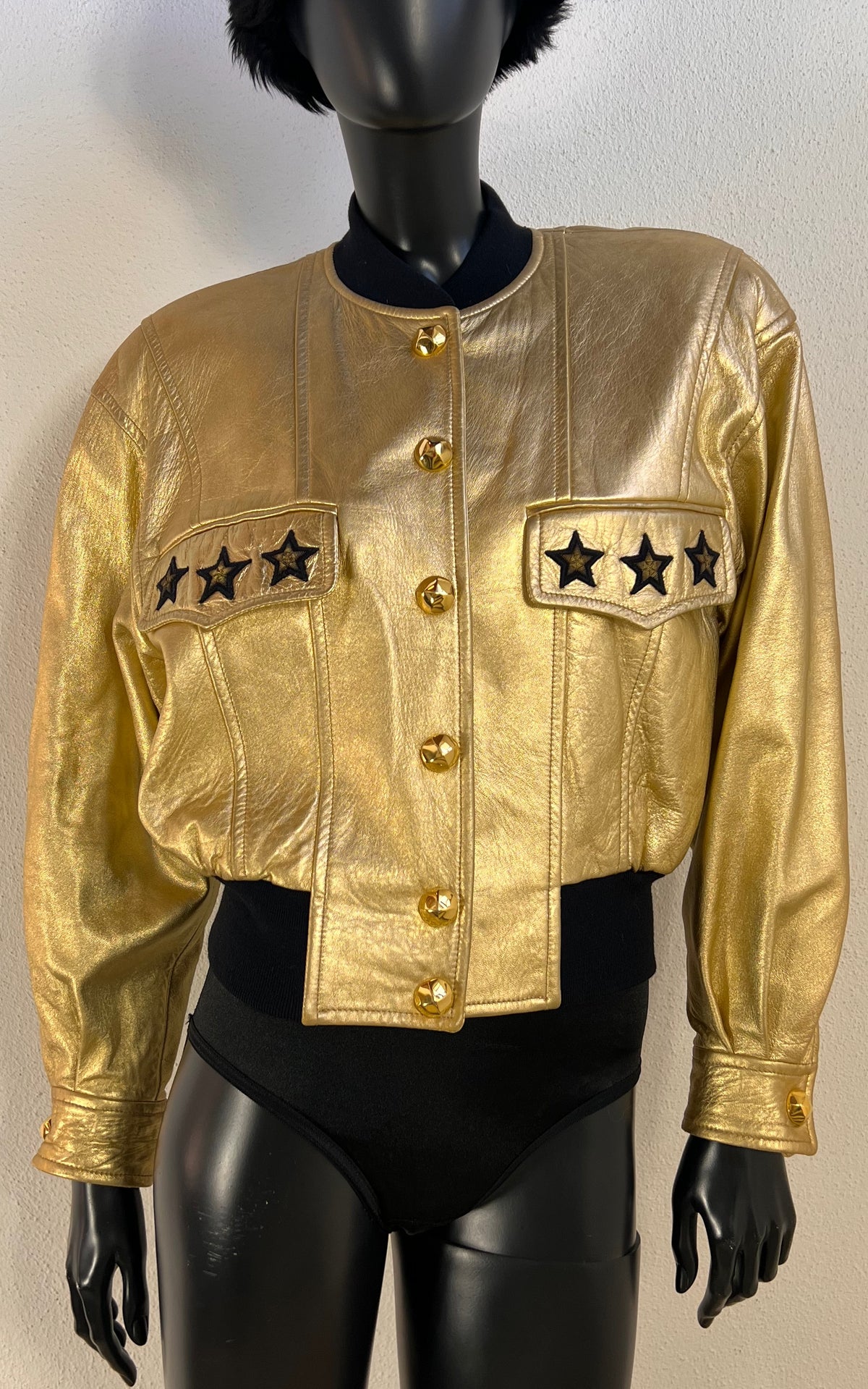 Iconic 1991 Escada Metallic Gold Leather Bomber Jacket