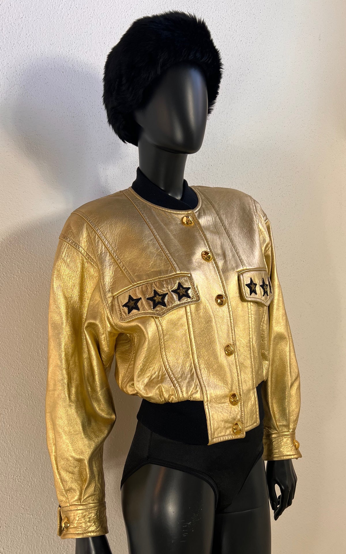 Iconic 1991 Escada Metallic Gold Leather Bomber Jacket