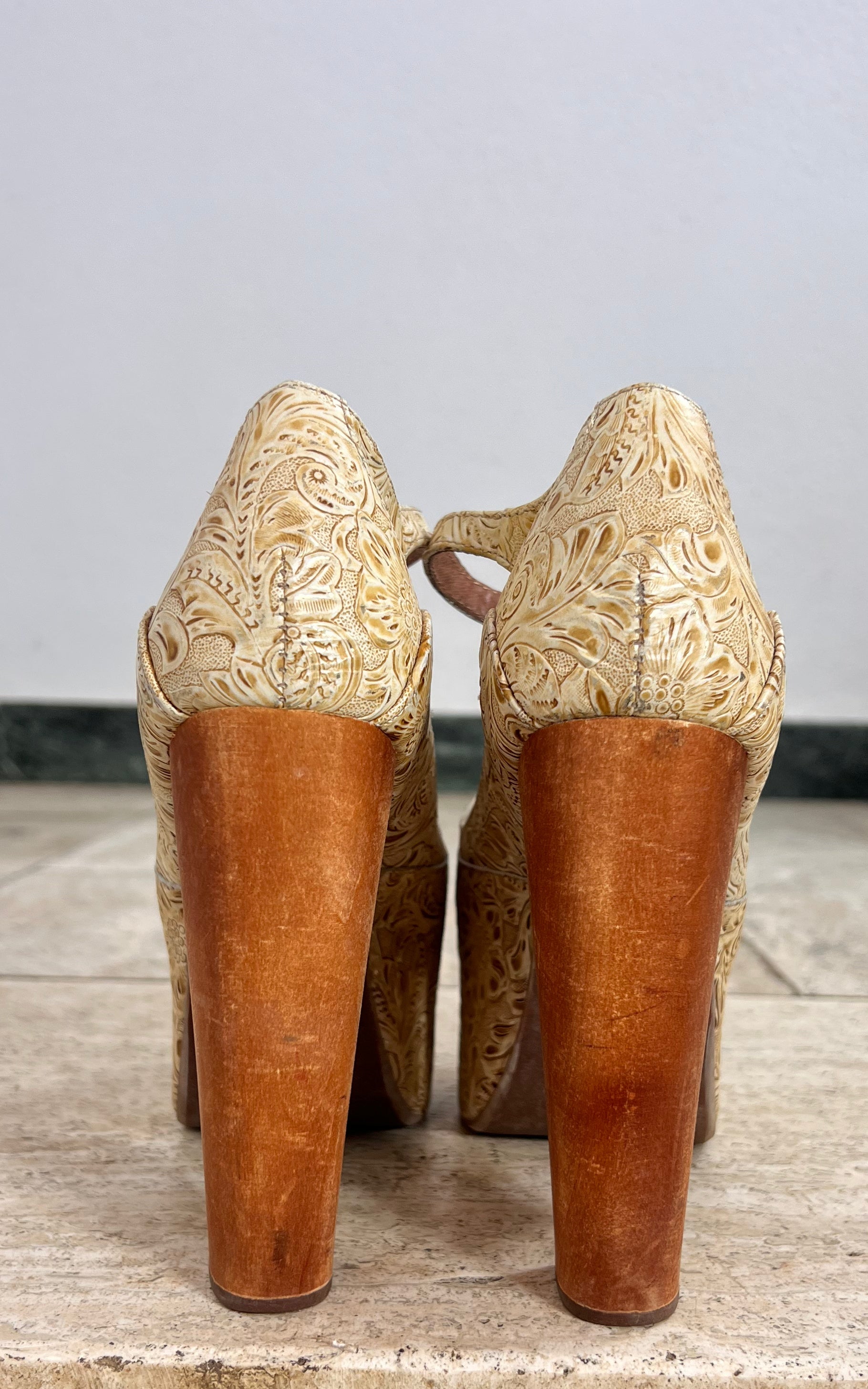 Jeffrey Campbell Embossed Platform T-Strap Heels 37