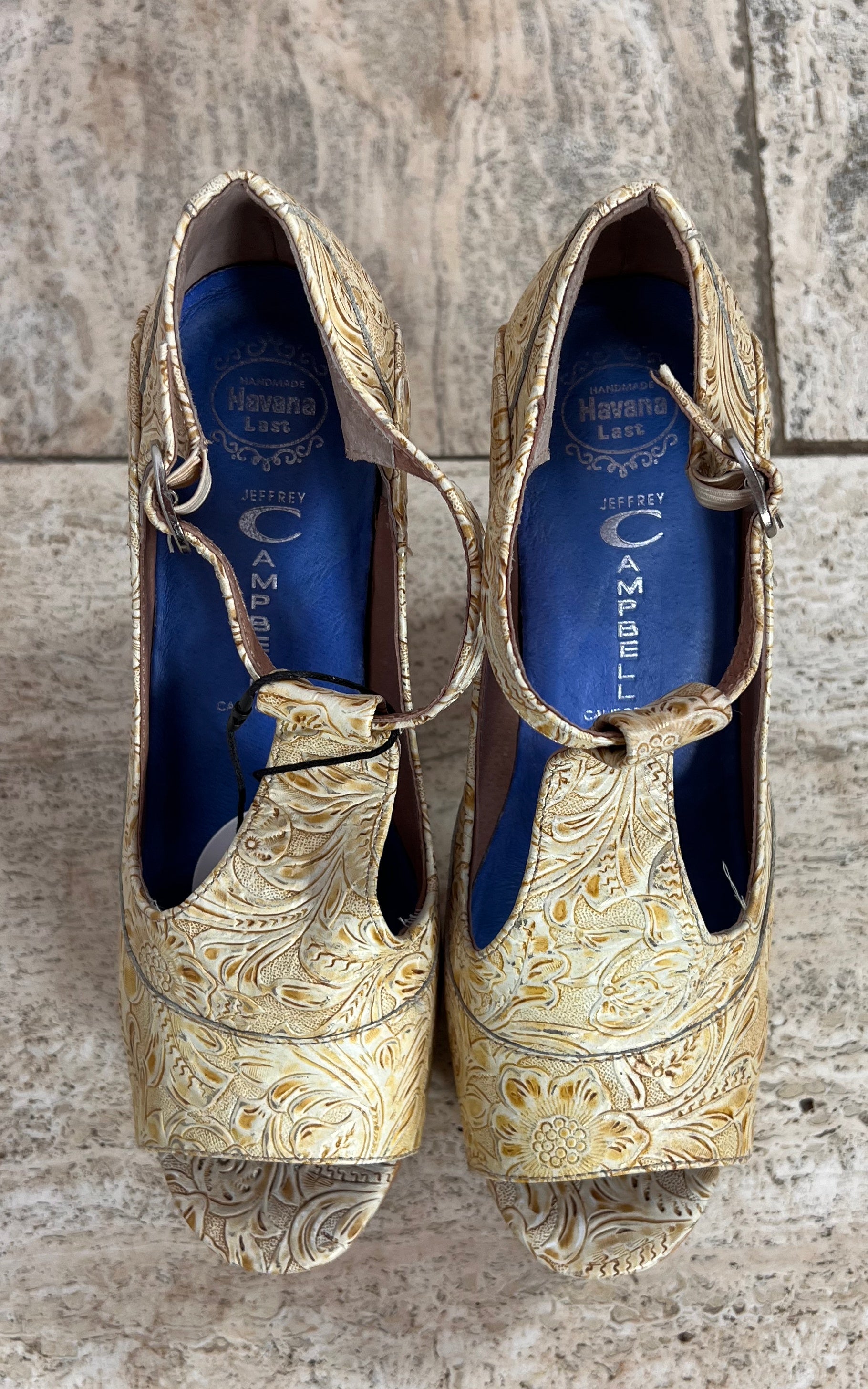 Jeffrey Campbell Embossed Platform T-Strap Heels 37