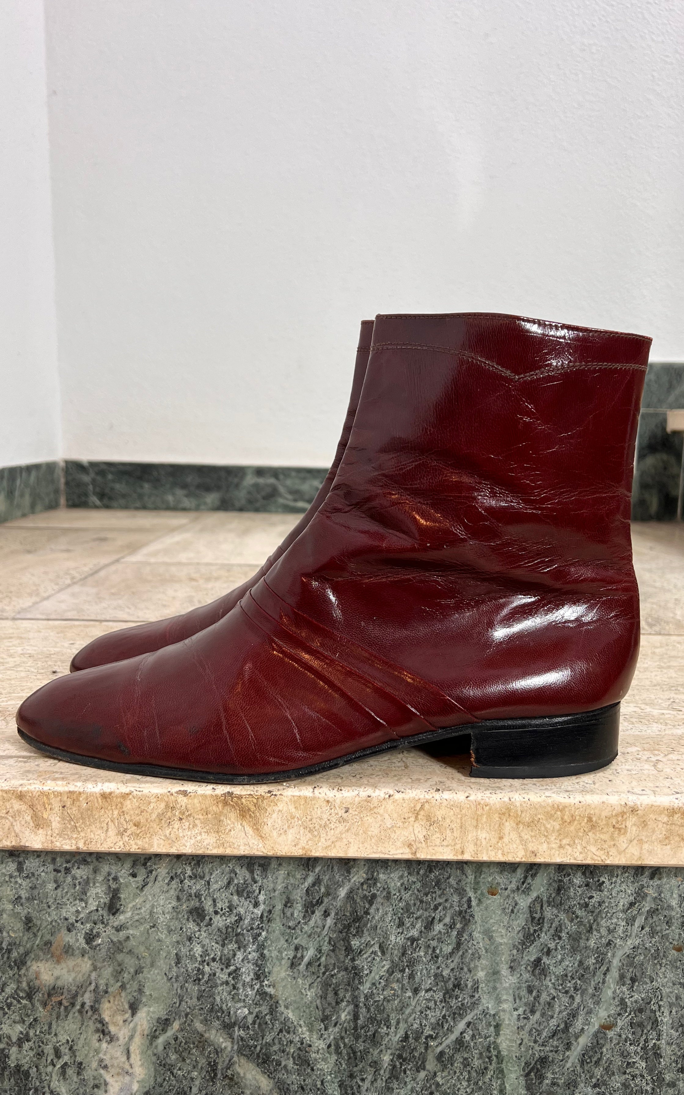 Vintage MENS 70s Burgundy Ankle Boots 42