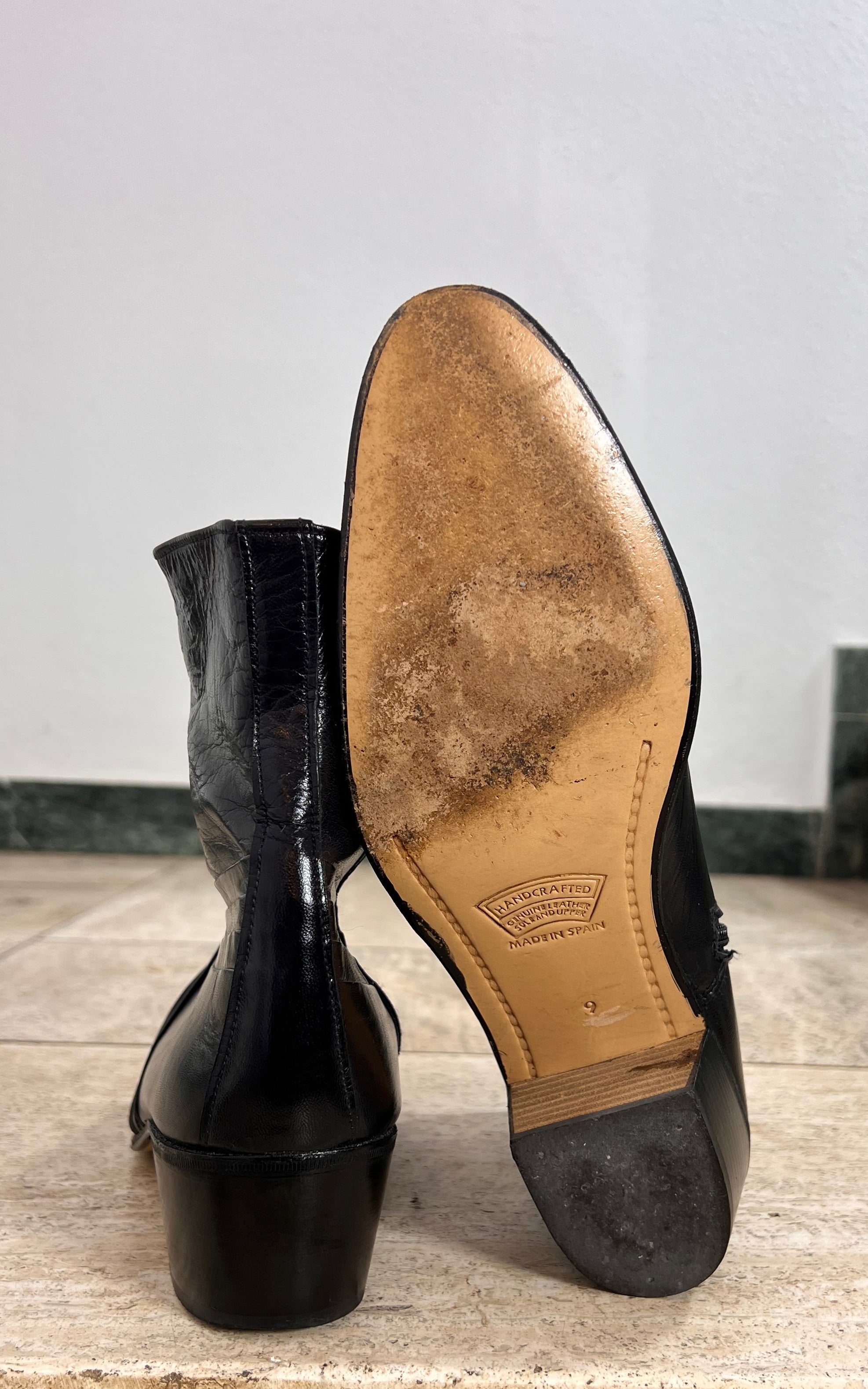 Vintage MENS Black Leather Ankle Boots 42