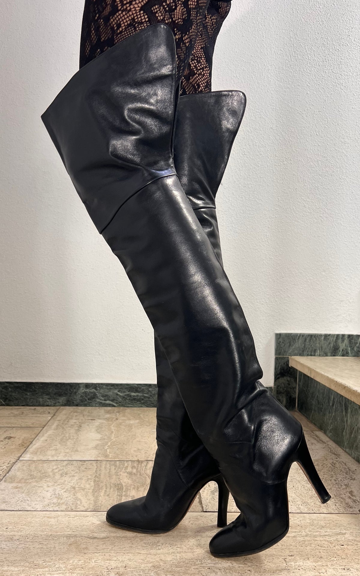 1970s Italian Black Leather Pirate Boots 40