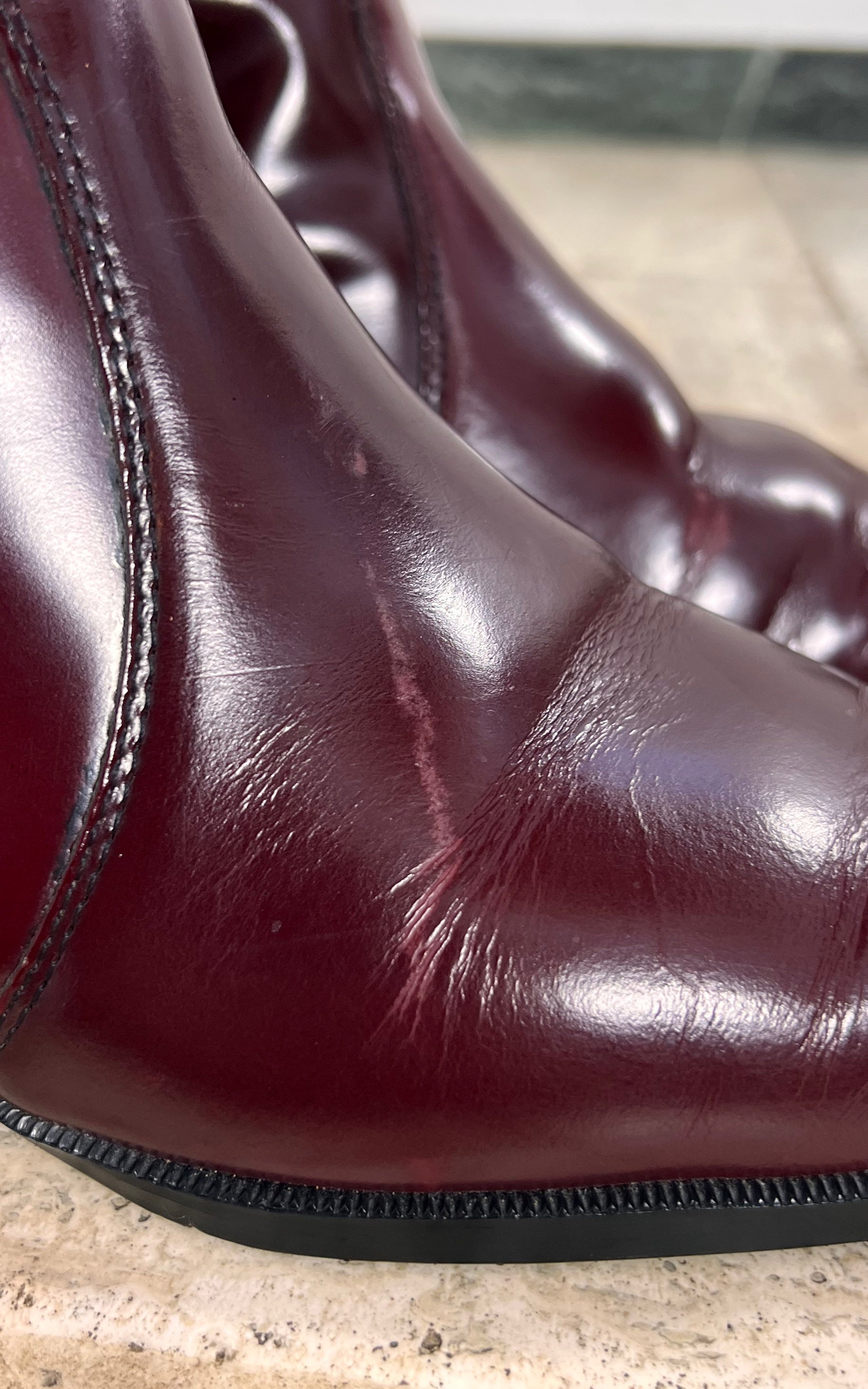 Vintage MENS Patent Leather Burgundy Ankle Boots 42