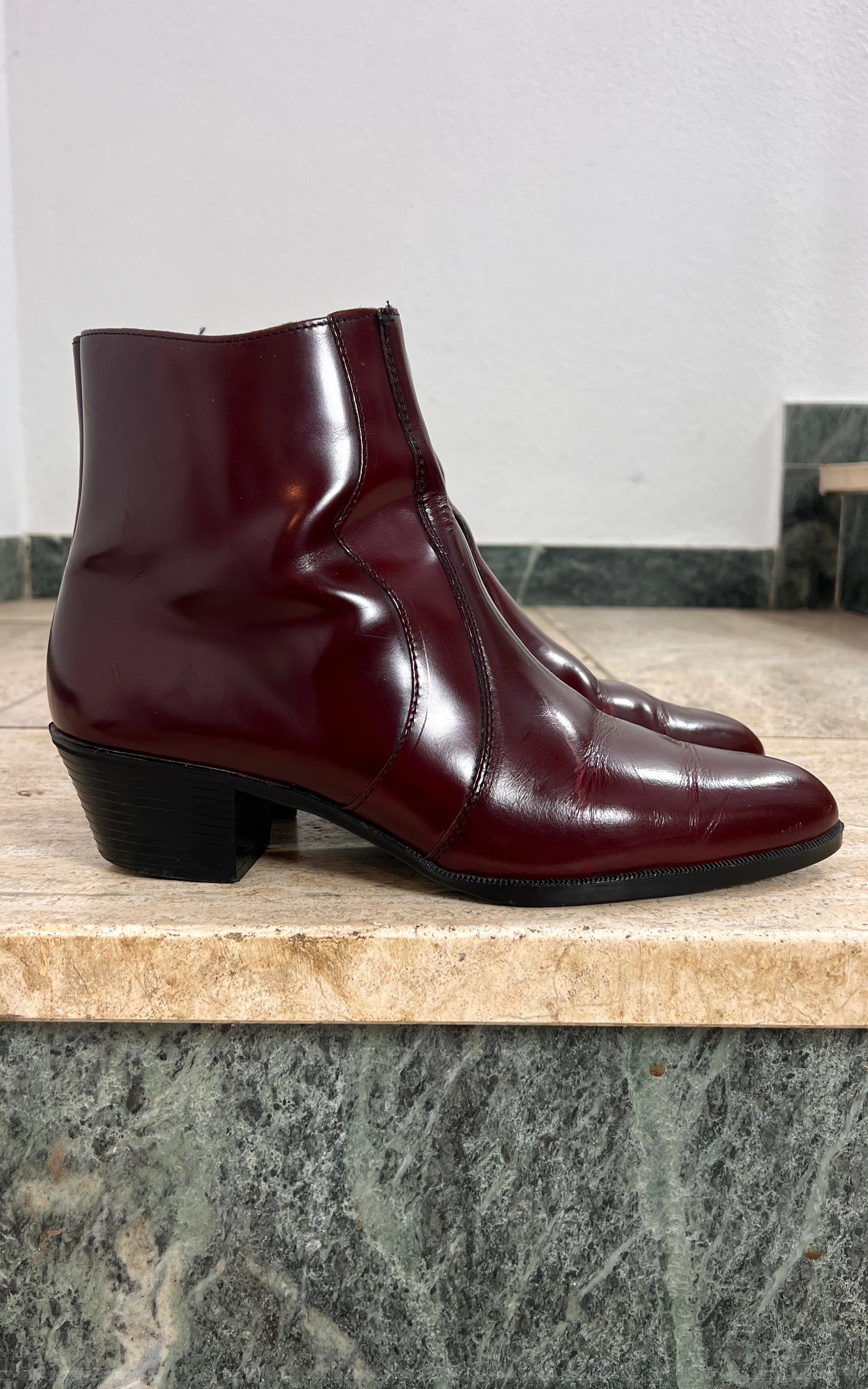 Vintage MENS Patent Leather Burgundy Ankle Boots 42