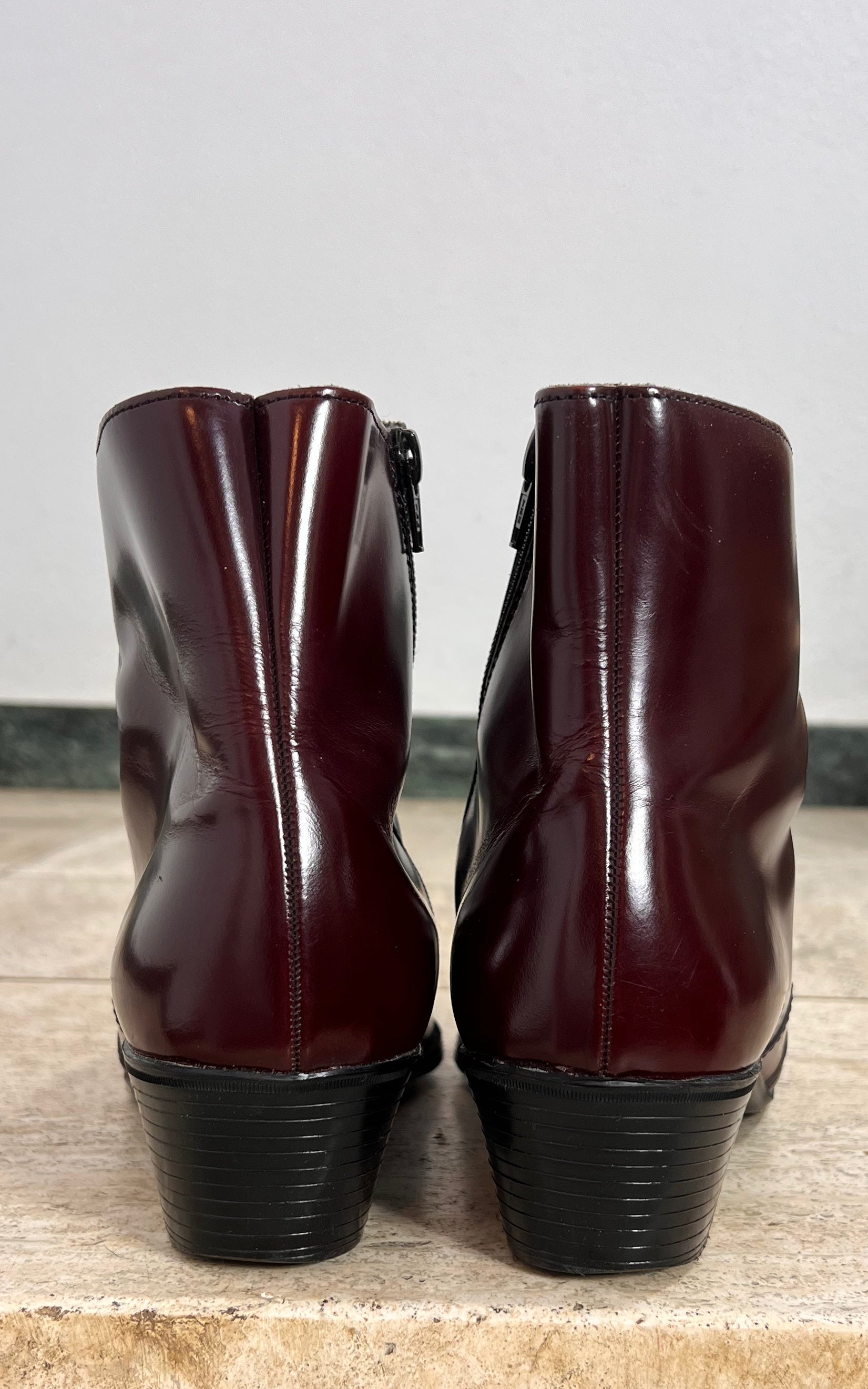 Vintage MENS Patent Leather Burgundy Ankle Boots 42