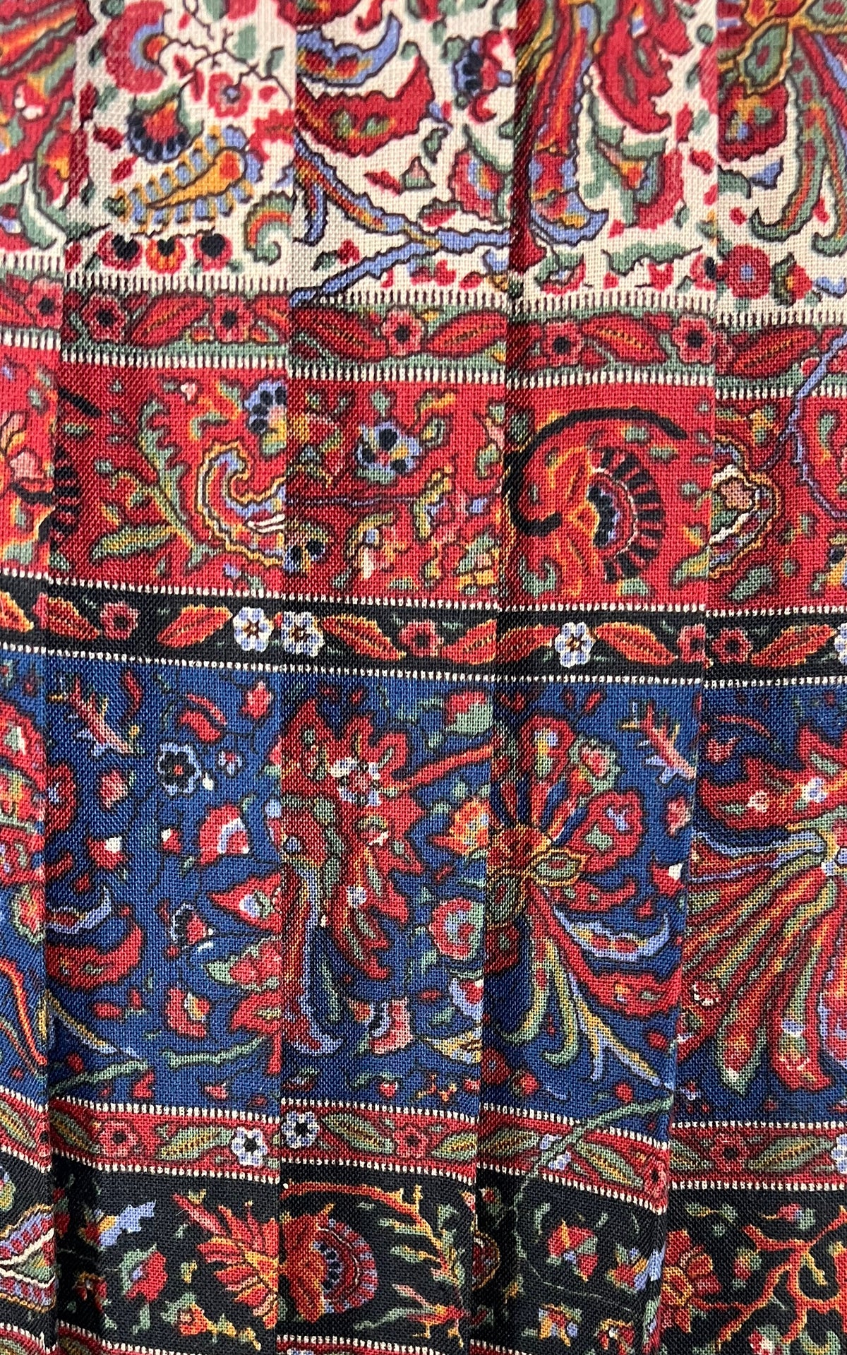 Vintage Pleated Midi Skirt with Ornate Paisley Floral Print