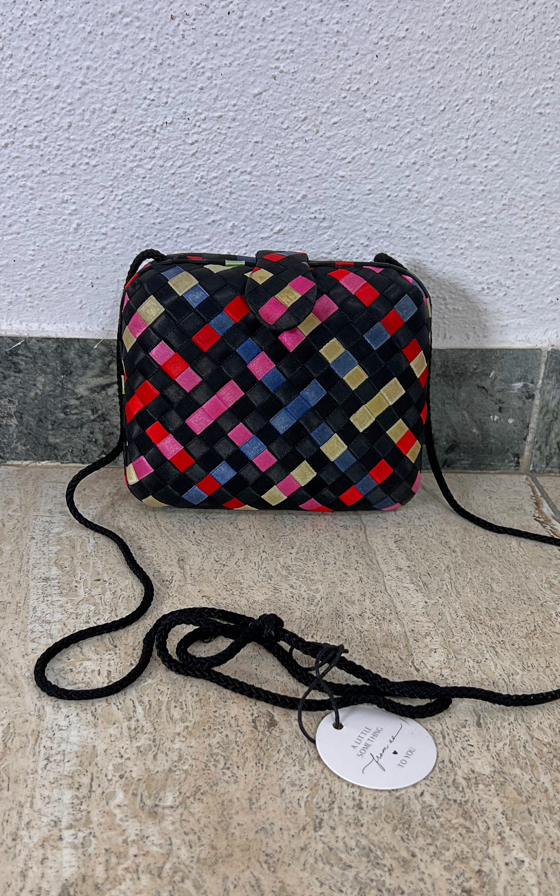 Vintage 90s Woven Satin Crossbody Bag