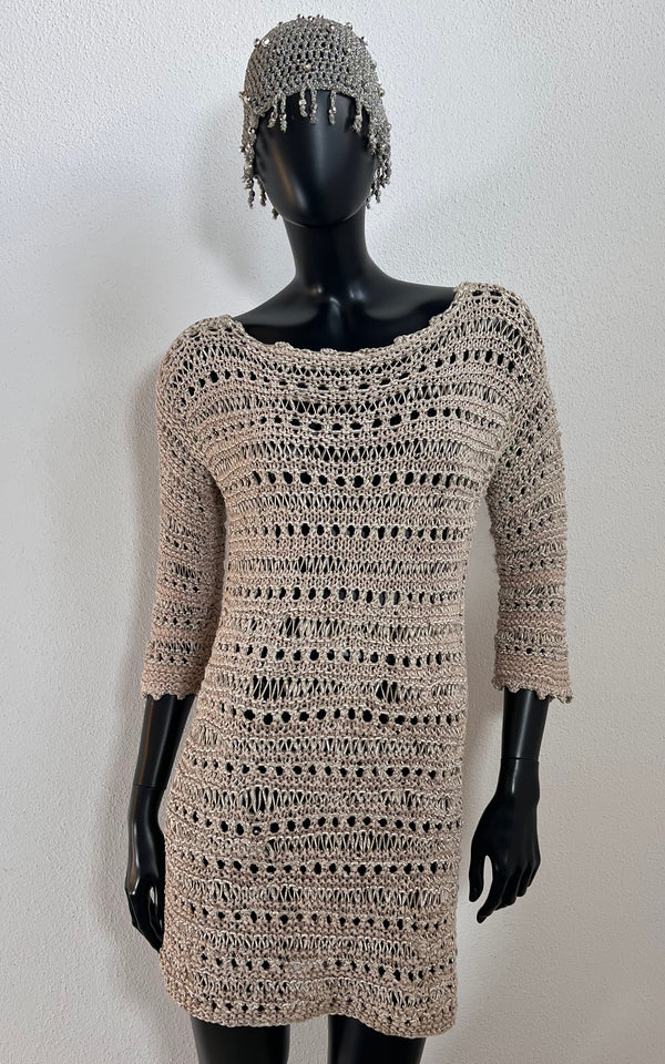 Vintage Metallic Yarn Crochet Dress Handmade