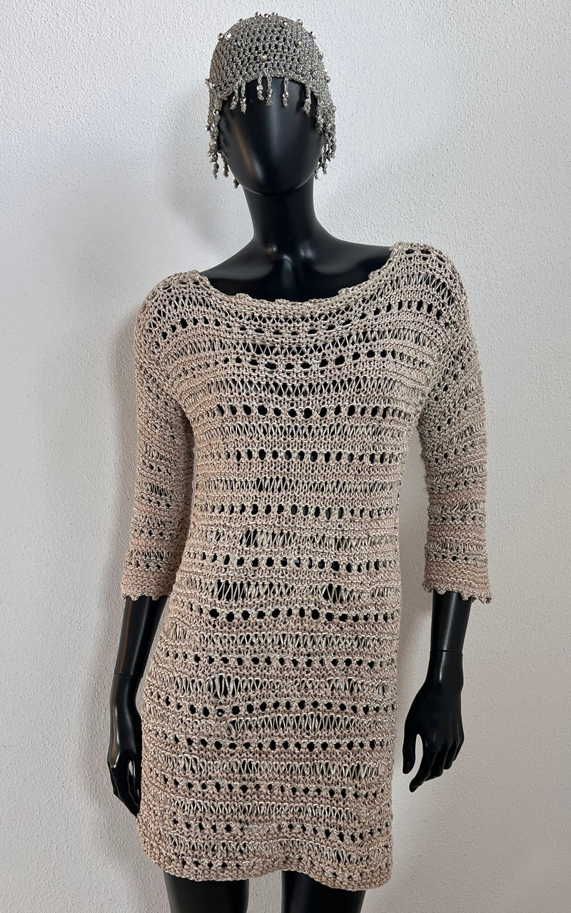 Vintage Metallic Yarn Crochet Dress Handmade