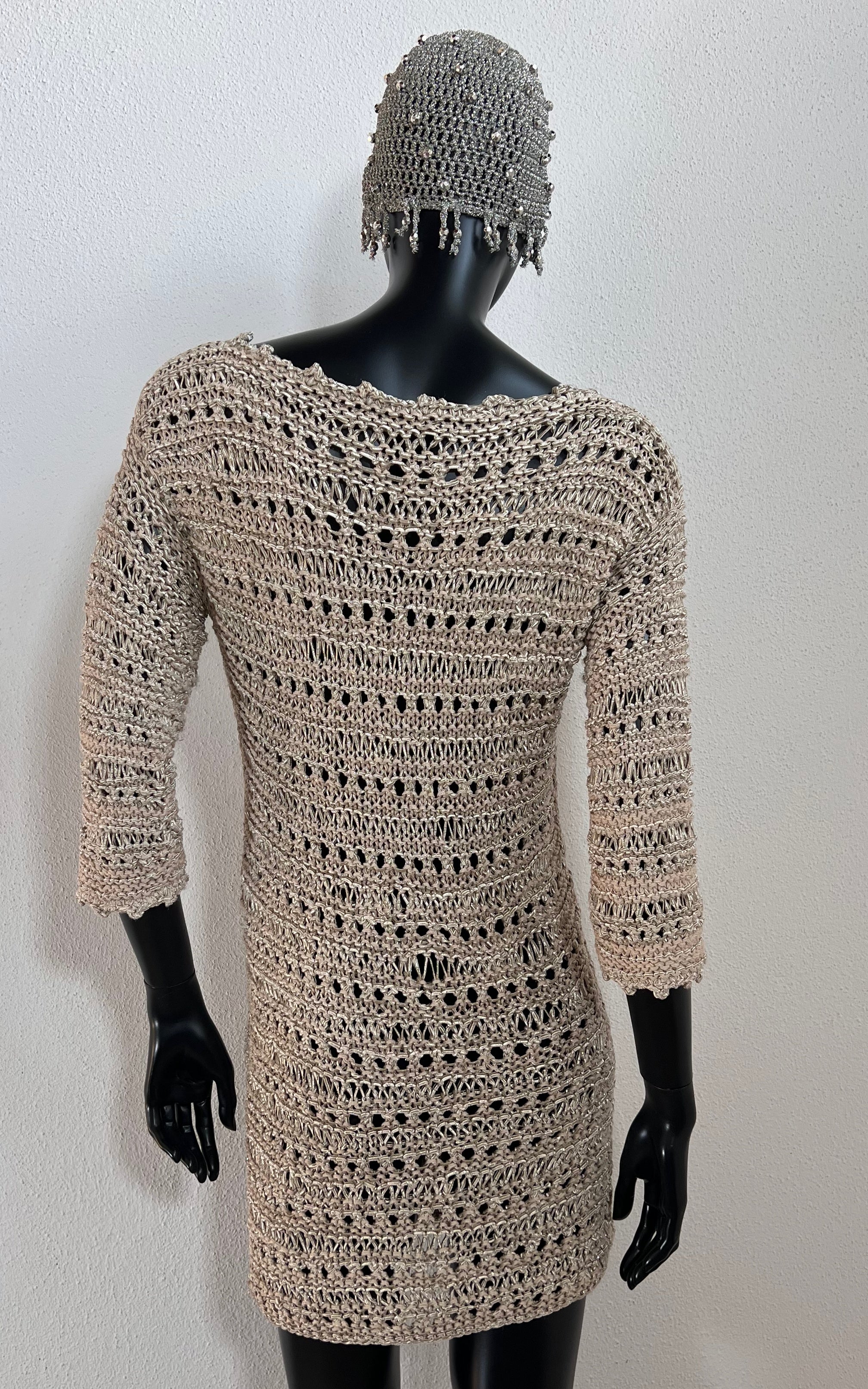 Vintage Metallic Yarn Crochet Dress Handmade