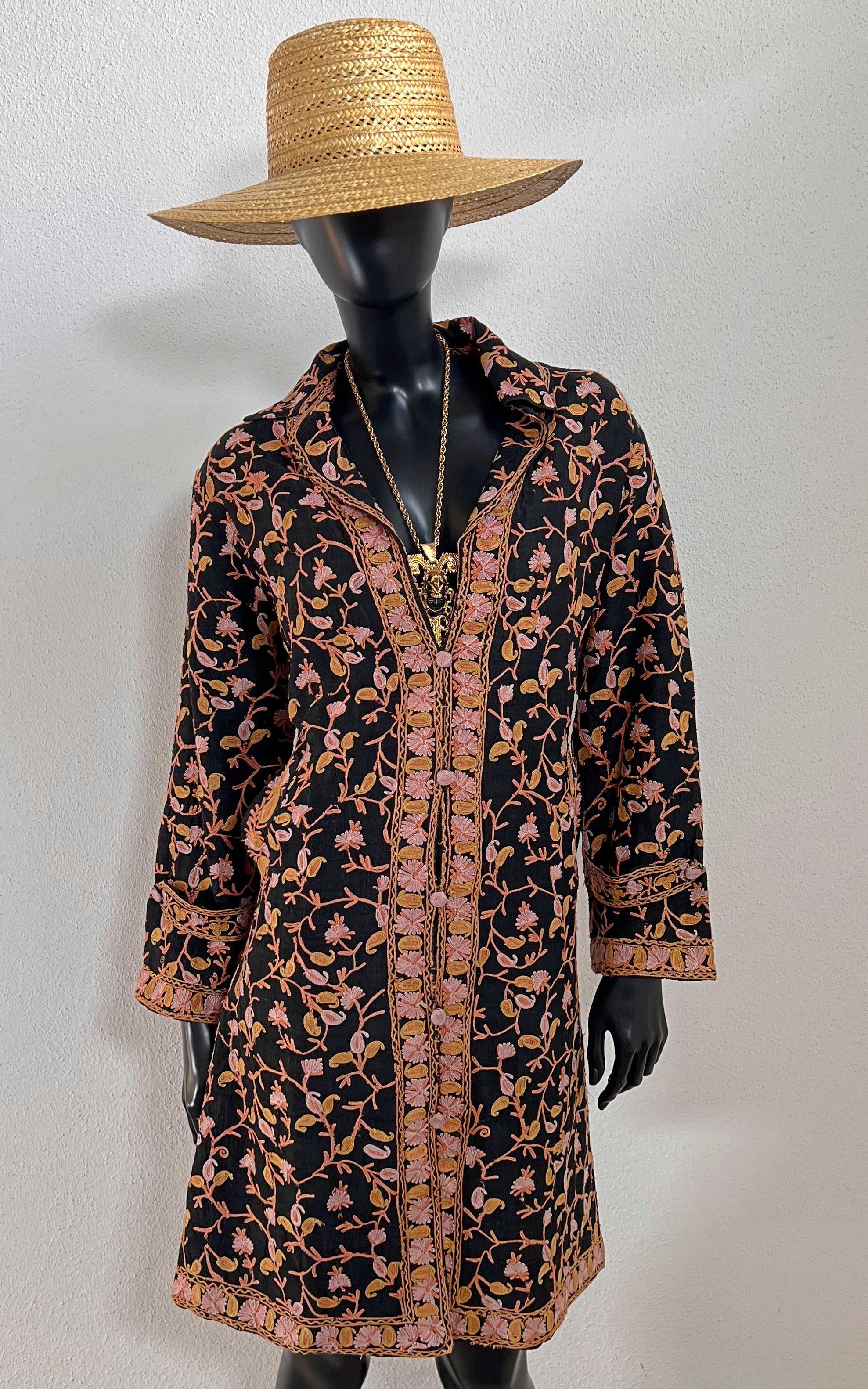 Vintage Antique Silk Embroidery Coat Dress