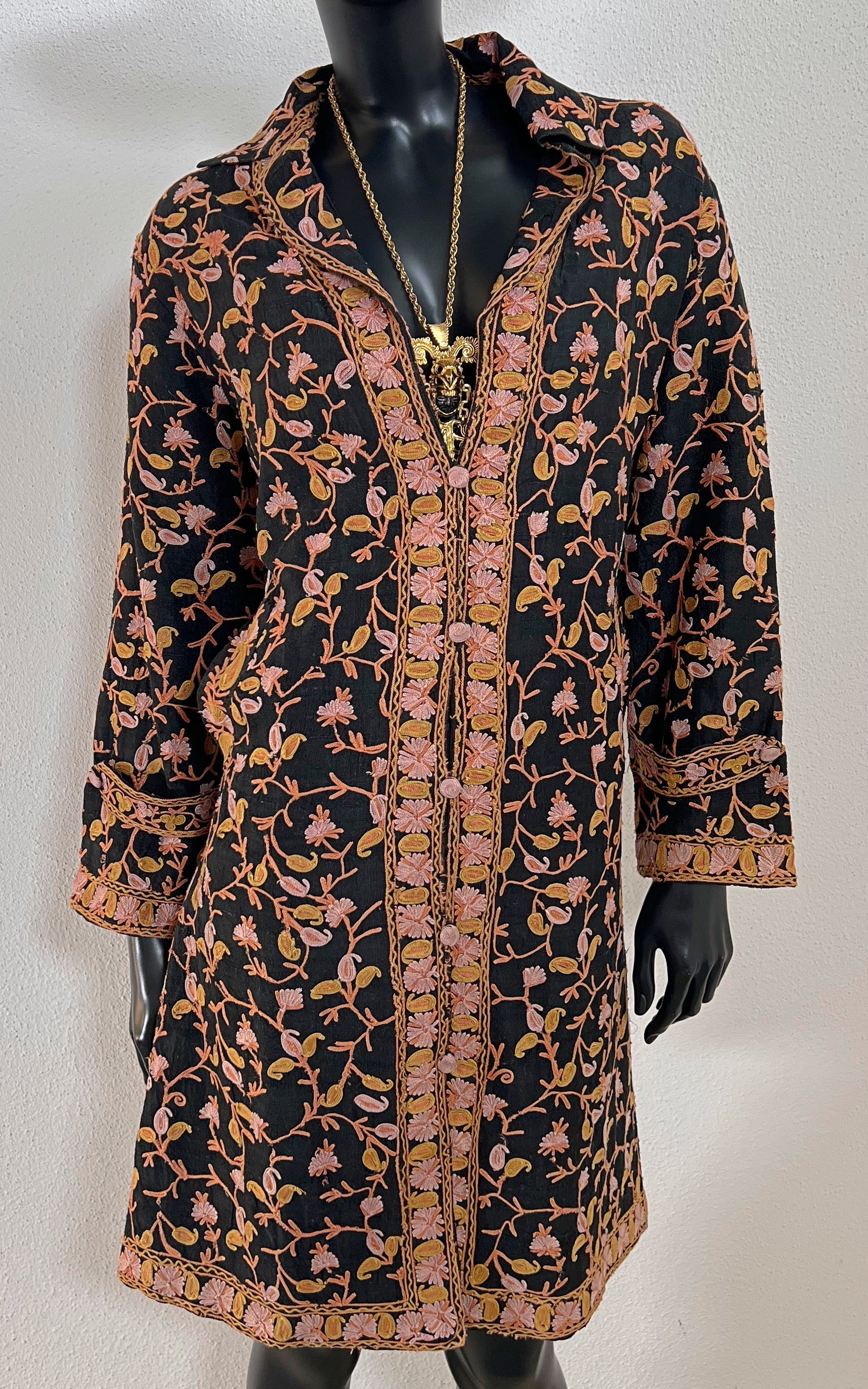 Vintage Antique Silk Embroidery Coat Dress
