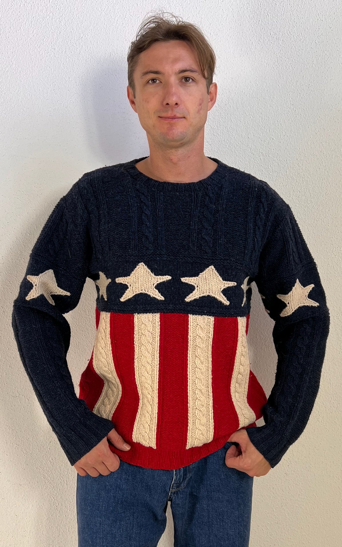 GANT MENS Stars & Stripes Lambswool Cable-Knit Sweater