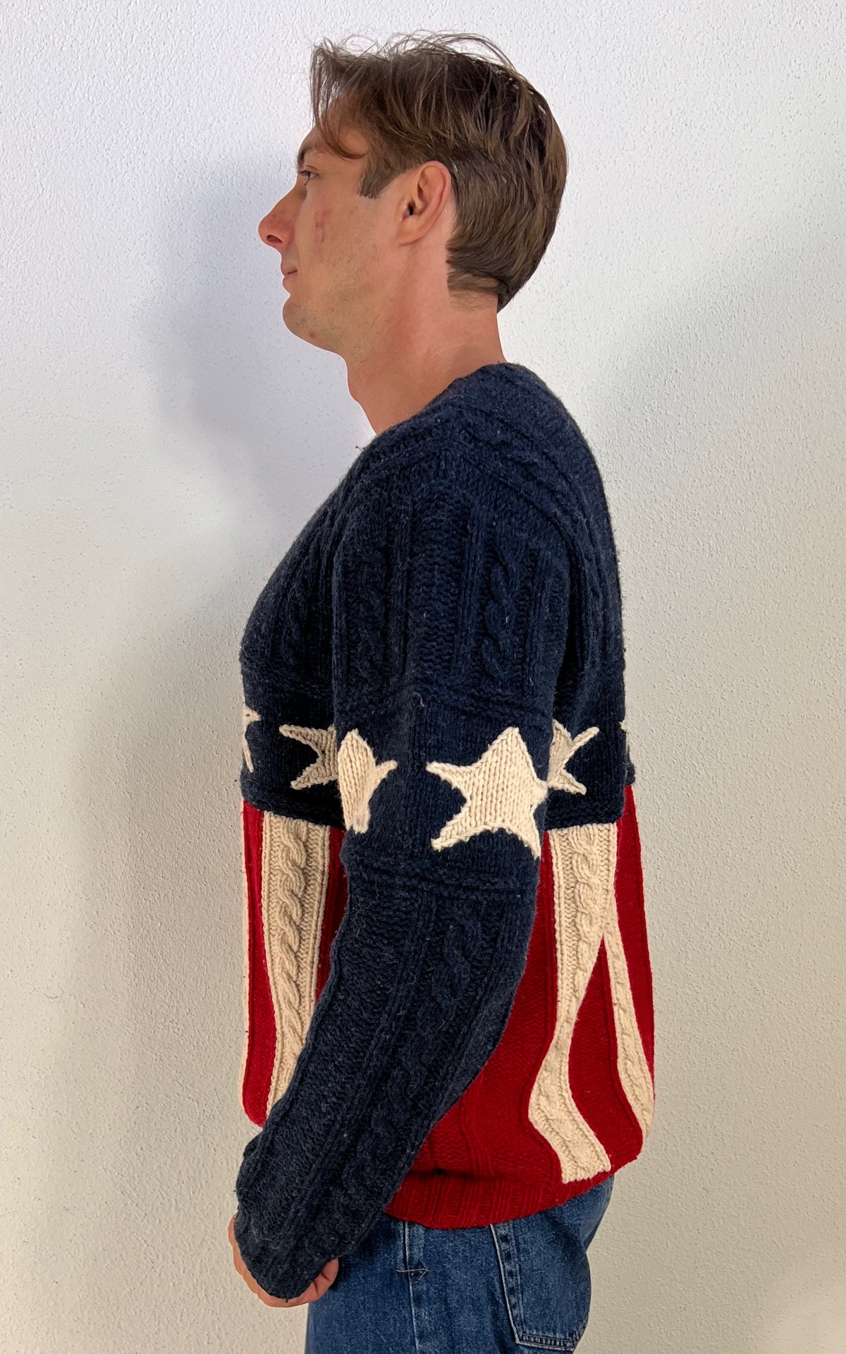 GANT MENS Stars & Stripes Lambswool Cable-Knit Sweater