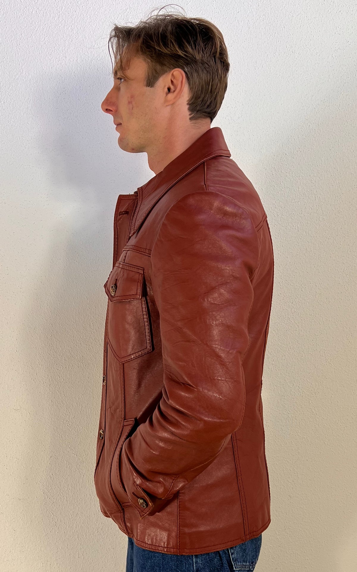 Vintage 1970s MENS Rust Brown Nappa Leather Jacket