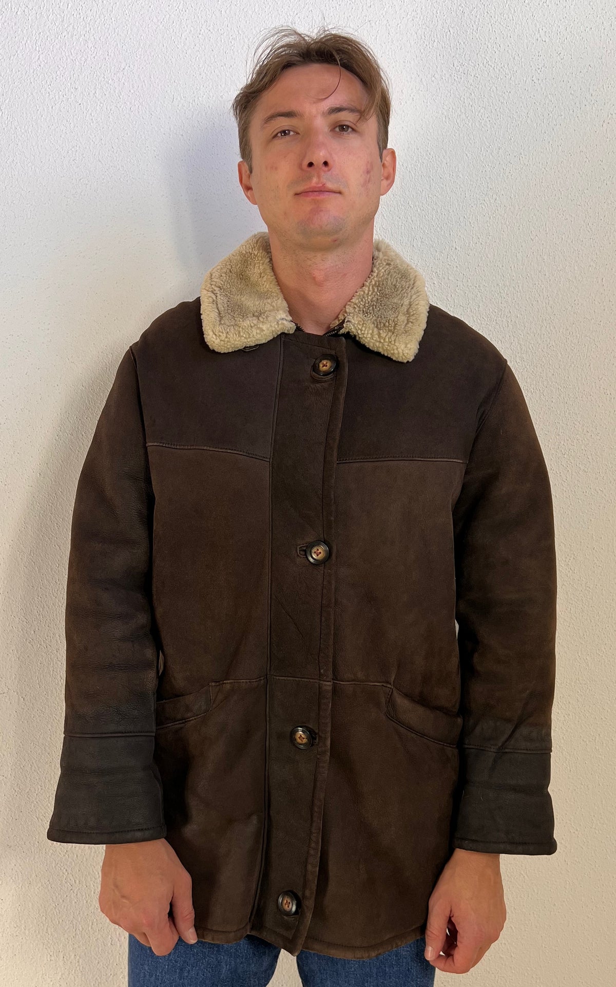 Vintage MENS Brown Shearling Jacket – Genuine Lambskin