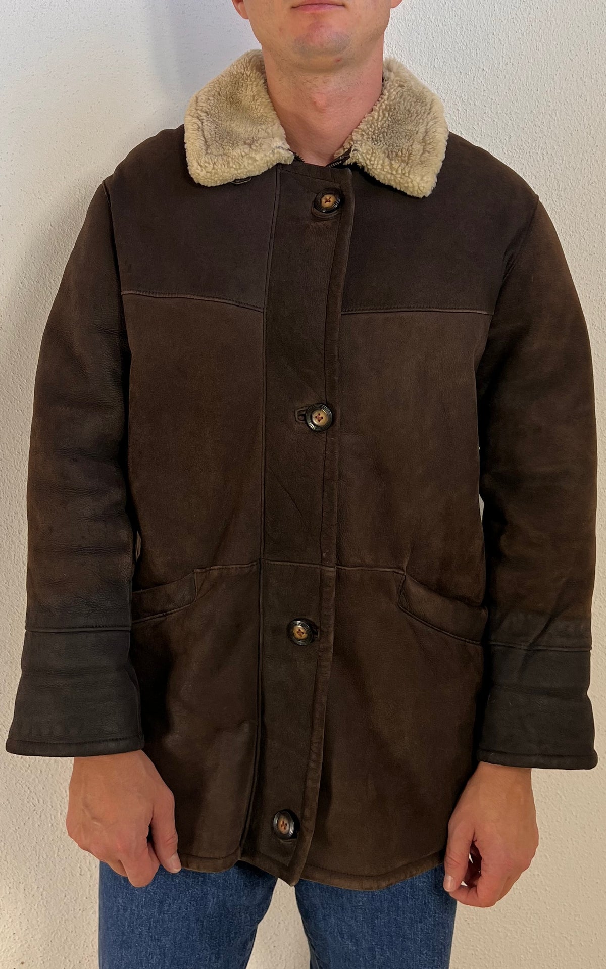 Vintage MENS Brown Shearling Jacket – Genuine Lambskin