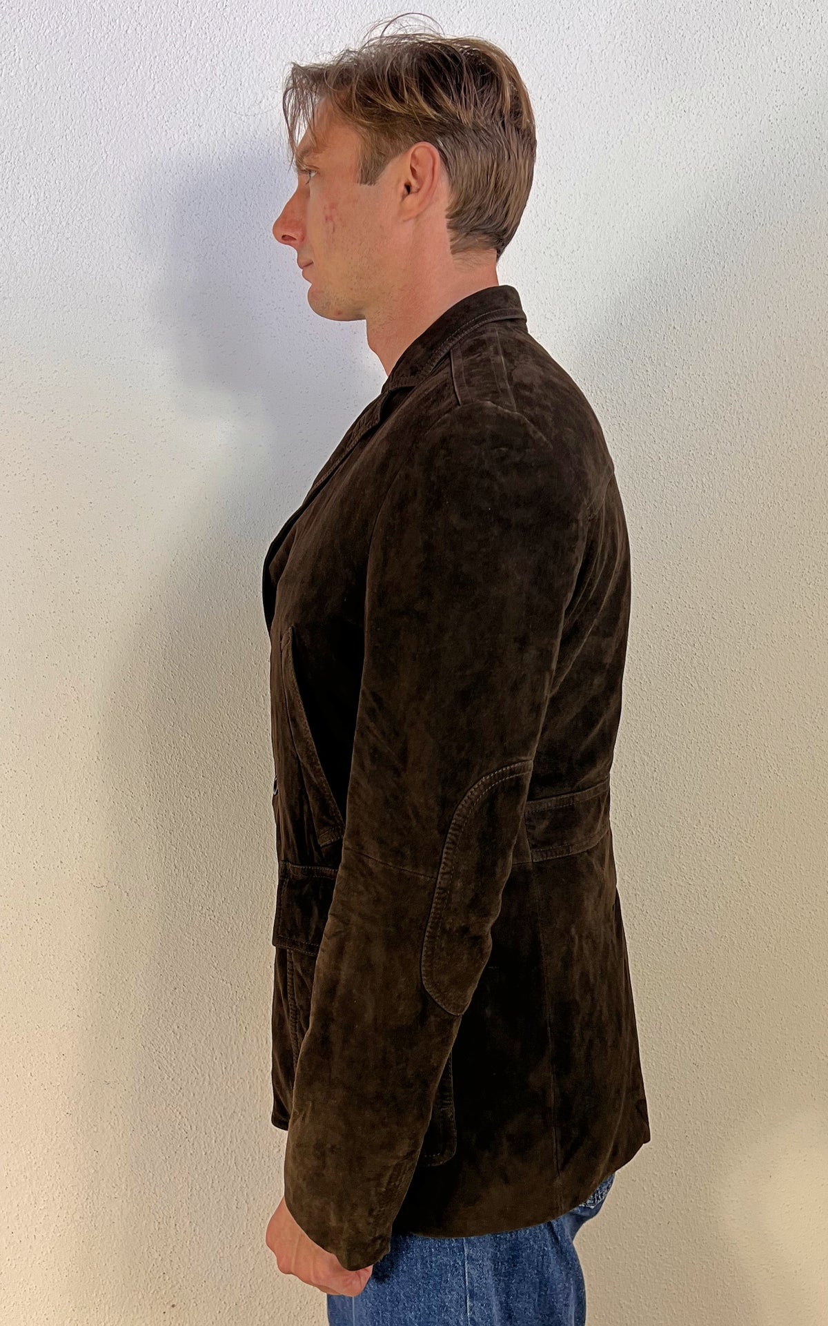 Vintage MENS HUGO BOSS Dark Brown Suede Leather Jacket