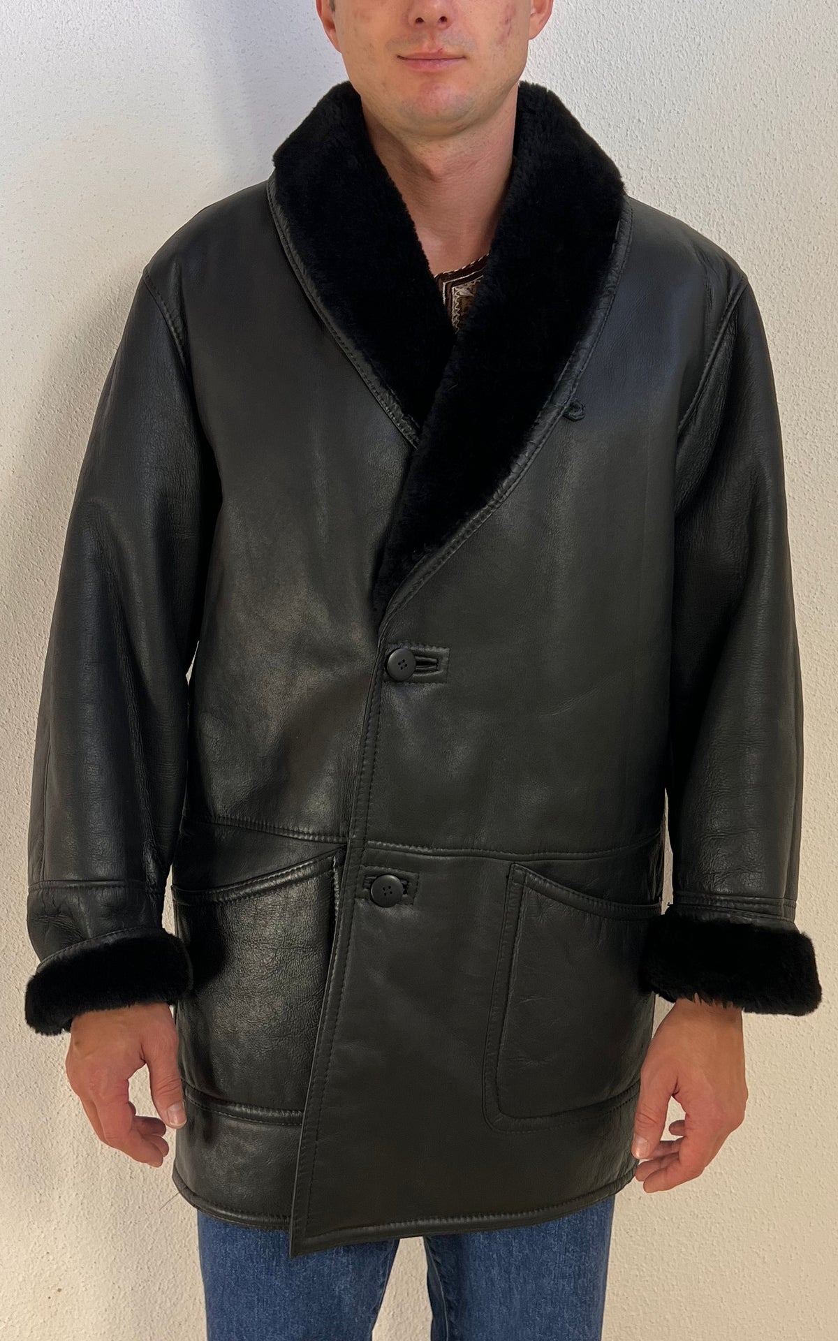 Vintage MENS Hide Society Canada Black Shearling Coat