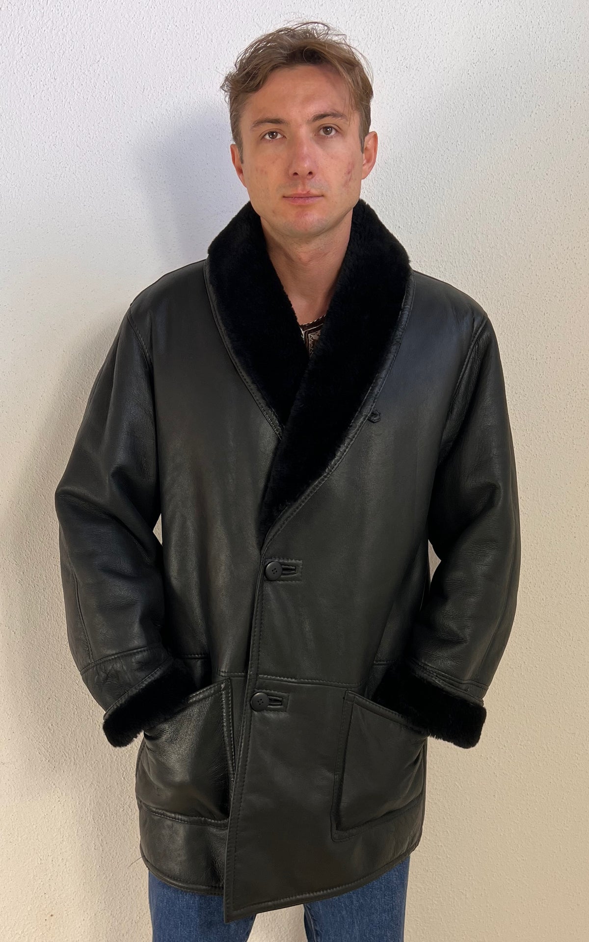 Vintage MENS Hide Society Canada Black Shearling Coat