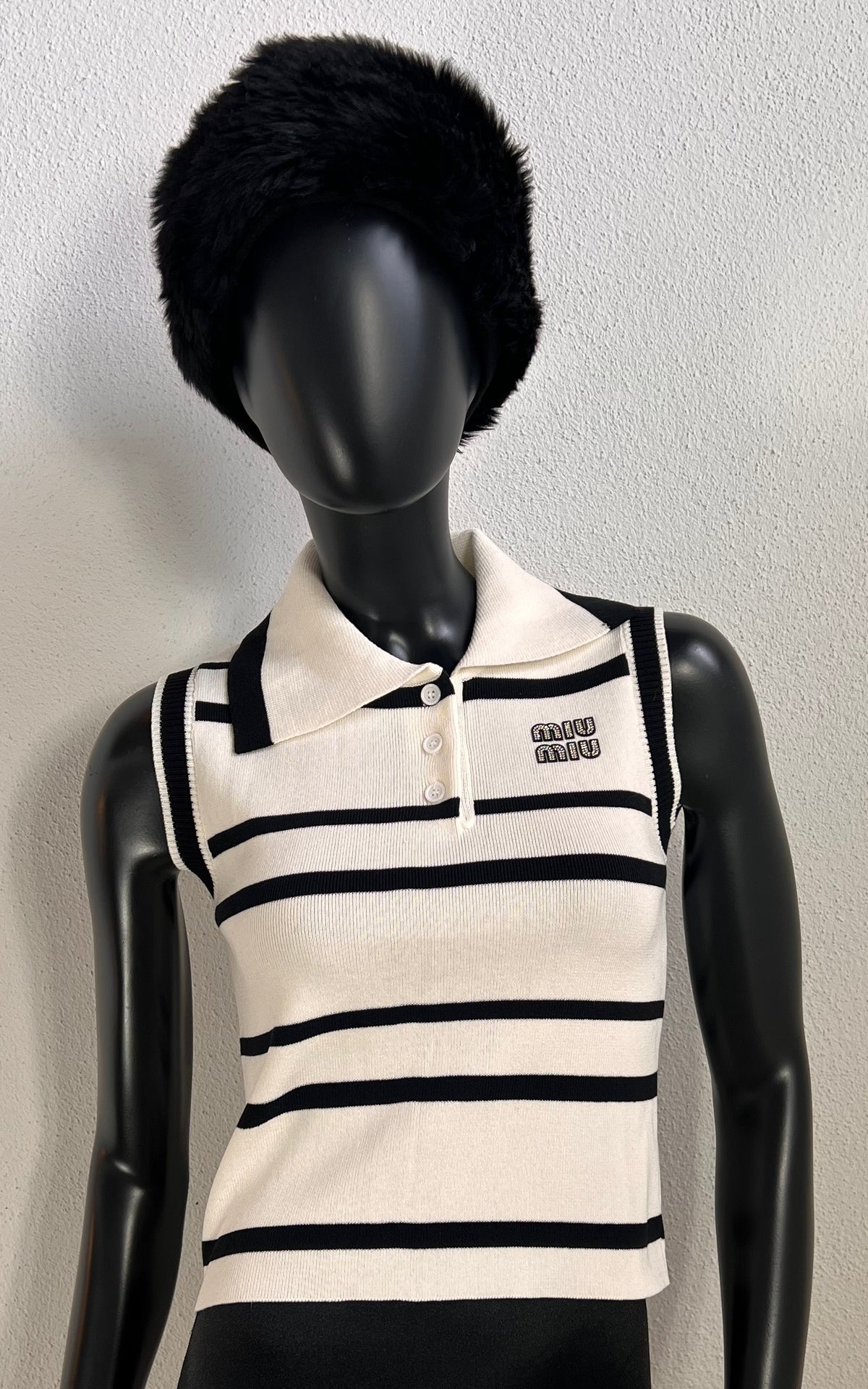 Miu Miu Striped Knit Polo Top