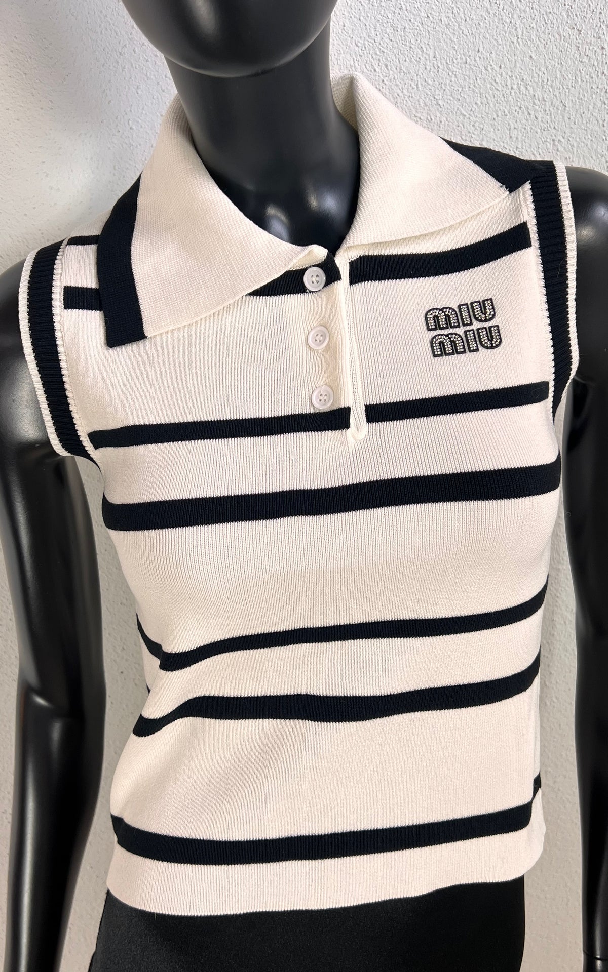 Miu Miu Striped Knit Polo Top