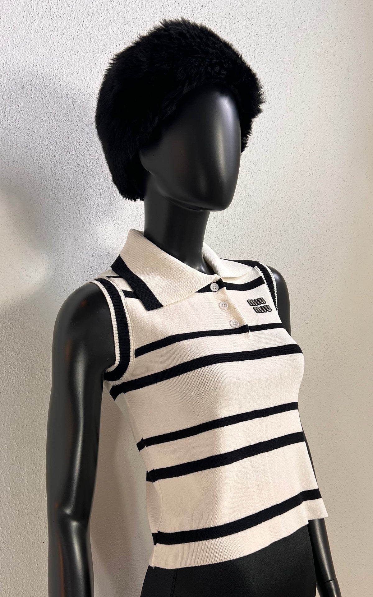 Miu Miu Striped Knit Polo Top
