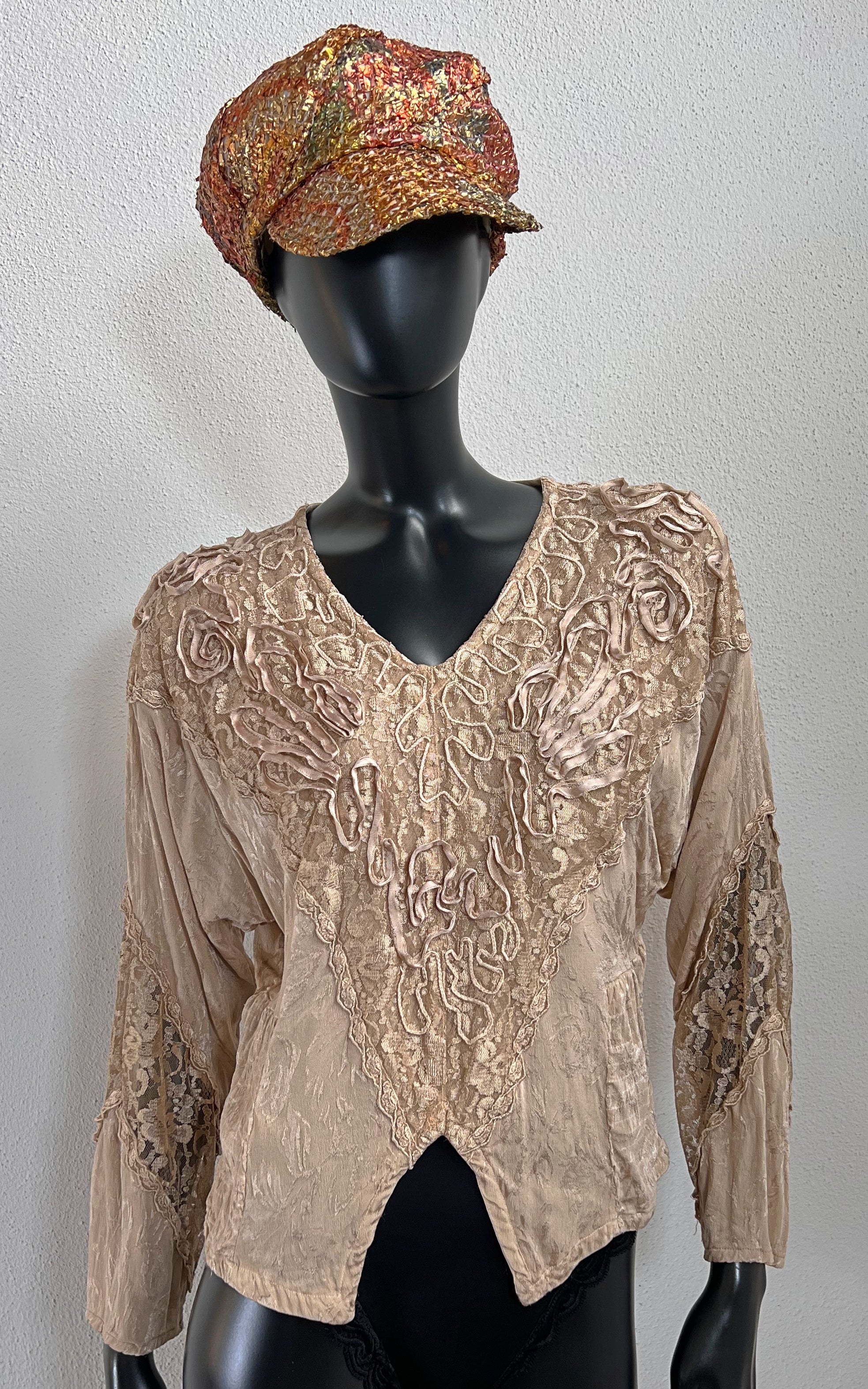 Vintage 80s Viscose and Lace Shirt