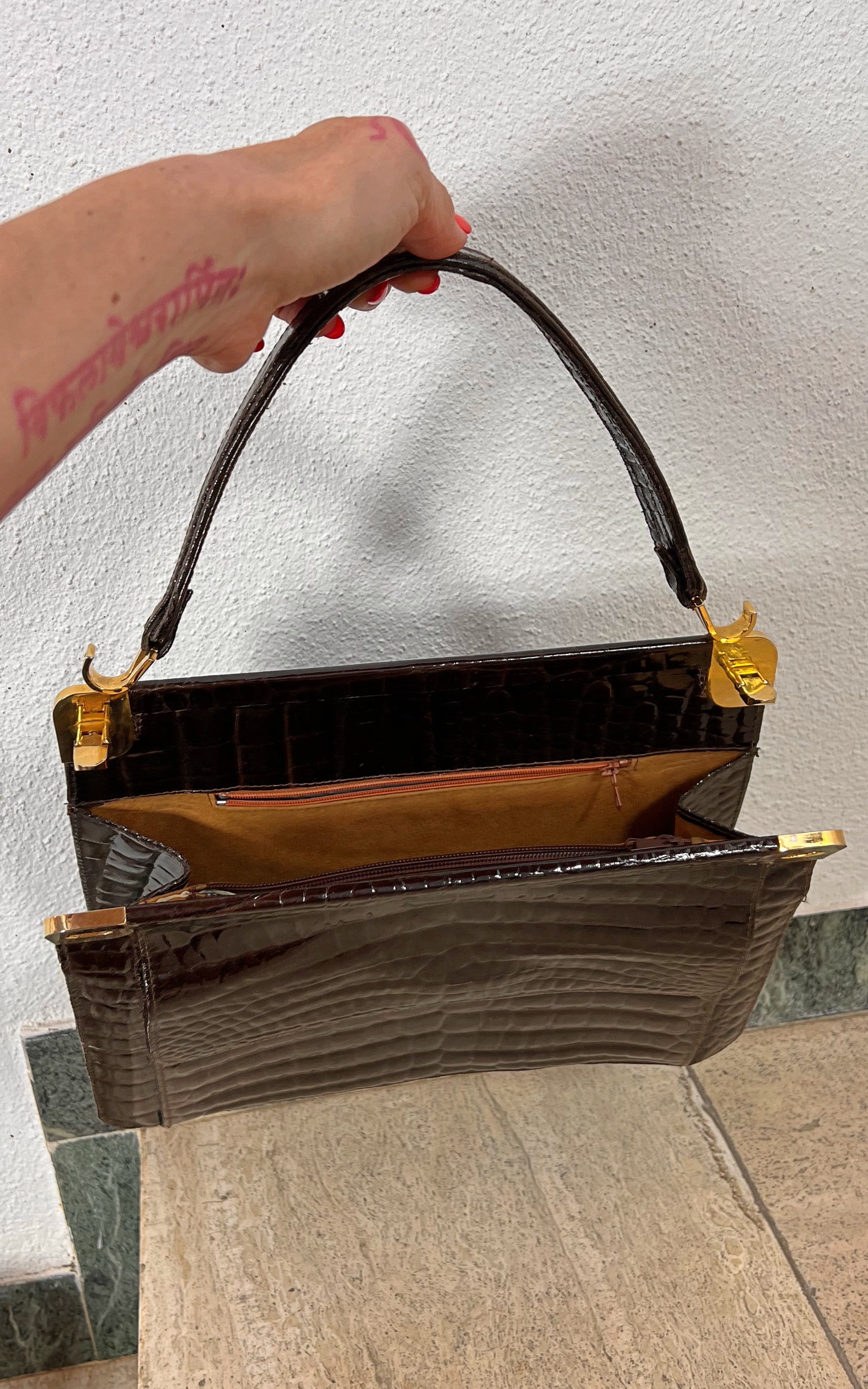 Vintage 70s Croco Leather Handbag