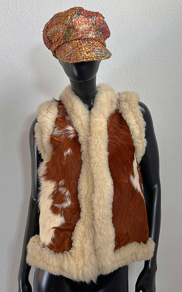 Vintage 70s Shearling and Cow Waistcoat