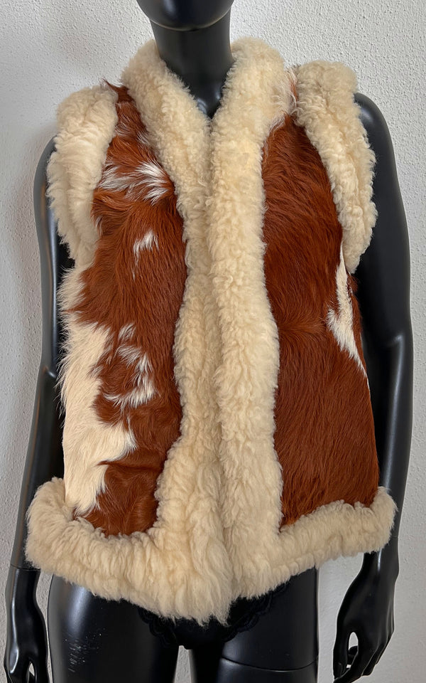 Vintage 70s Shearling and Cow Waistcoat
