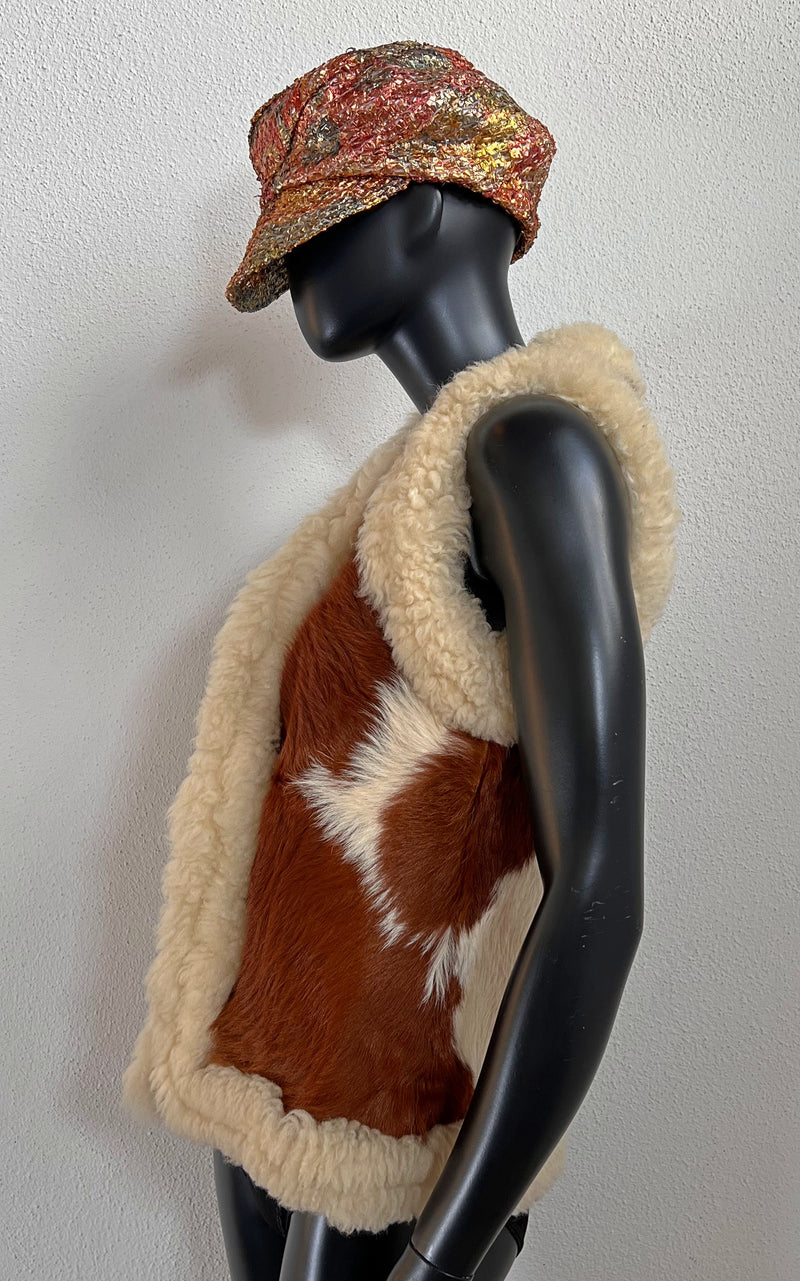 Vintage 70s Shearling and Cow Waistcoat