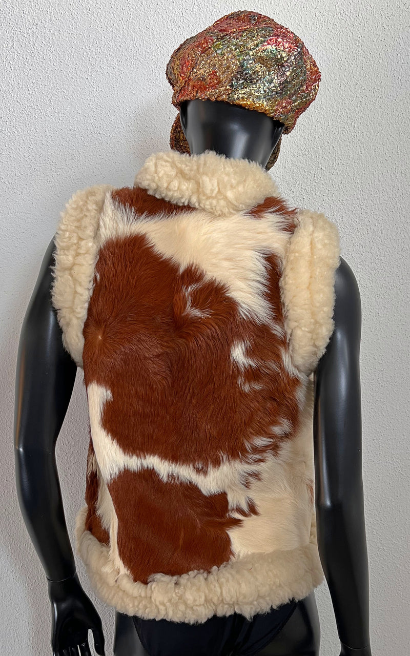 Vintage 70s Shearling and Cow Waistcoat