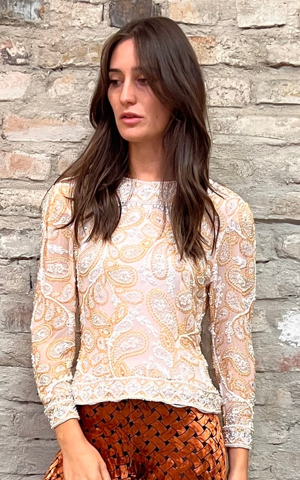 Vintage 60s Sequin Silk Top