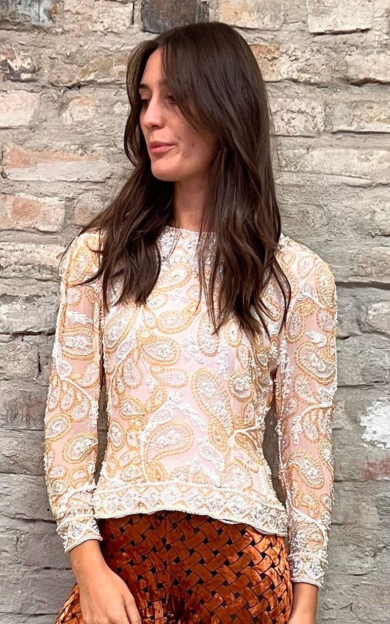 Vintage 60s Sequin Silk Top