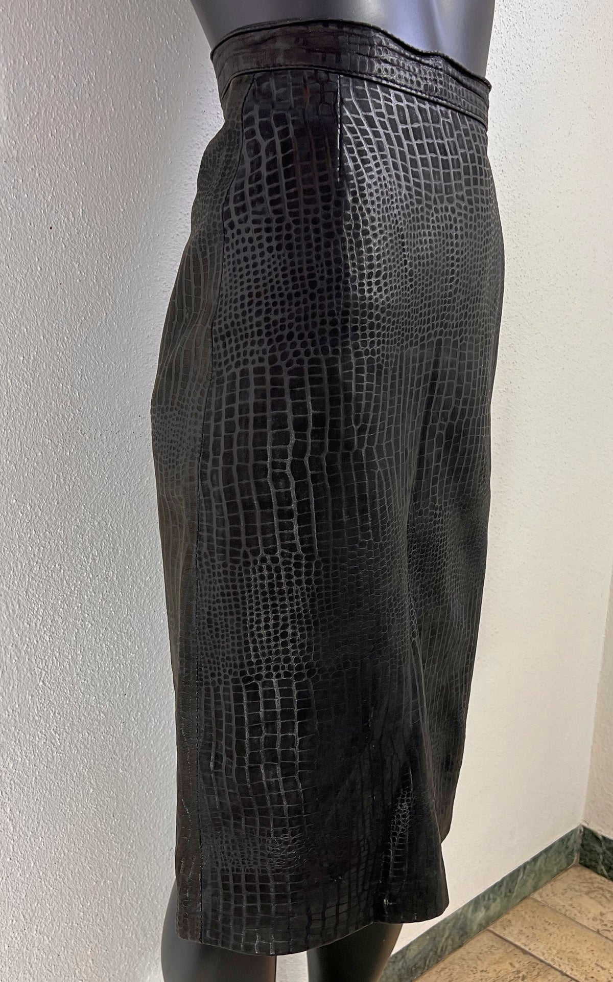 Vintage Hannelore Gebhardt Croc-Embossed Leather Skirt