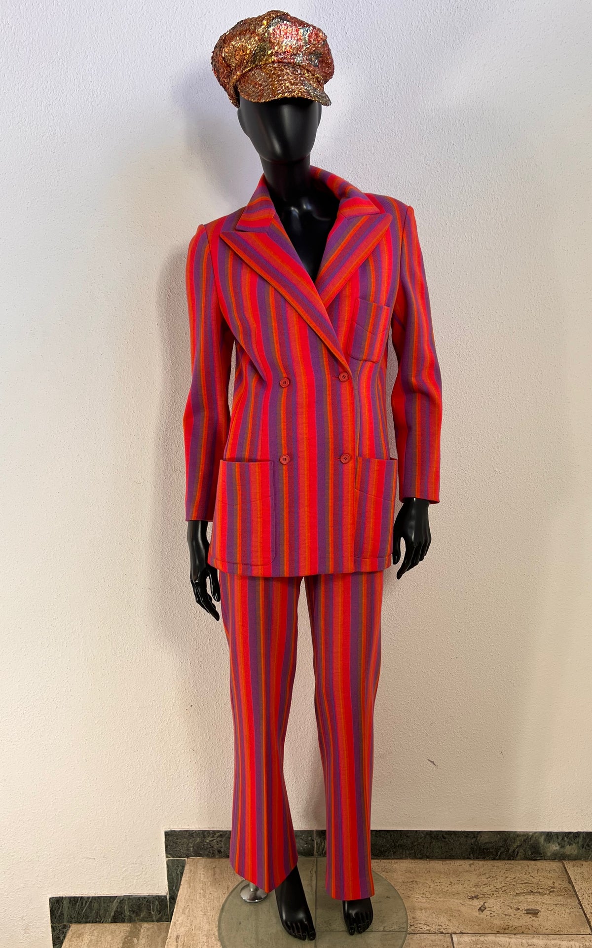 Vintage 1970s Rodier Paris Striped Trouser Suit