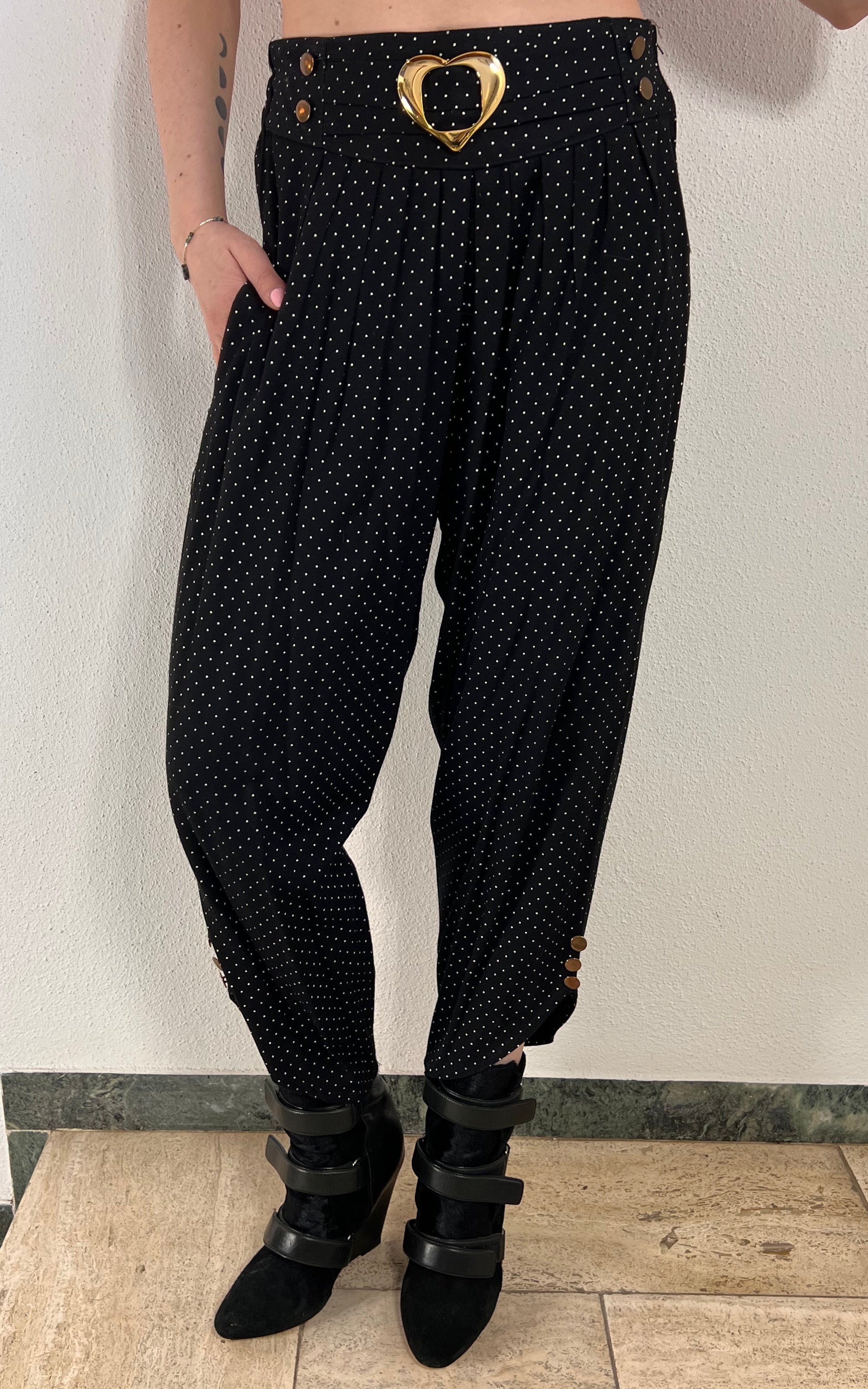 Vintage 90s Polka Dot Heart Buckle Pants