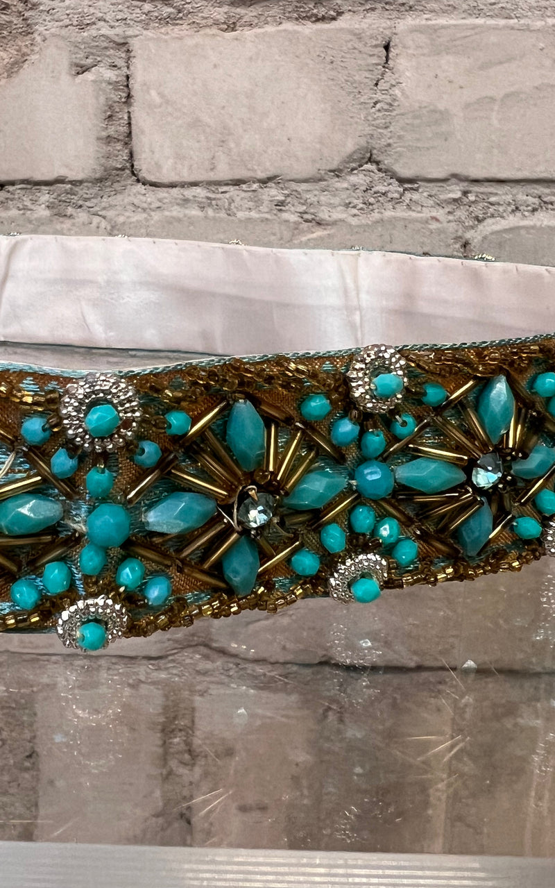 Vintage 60s Turquoise Sequins & Pearls Belt
