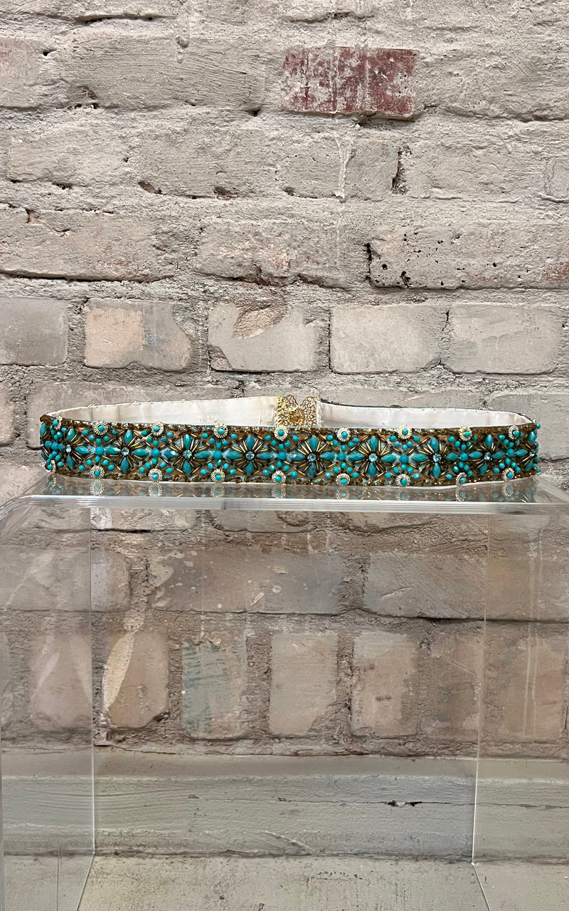 Vintage 60s Turquoise Sequins & Pearls Belt