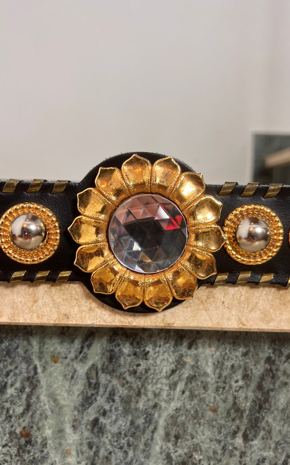 Vintage 80s Statement Belt with Floral Jewel Detail